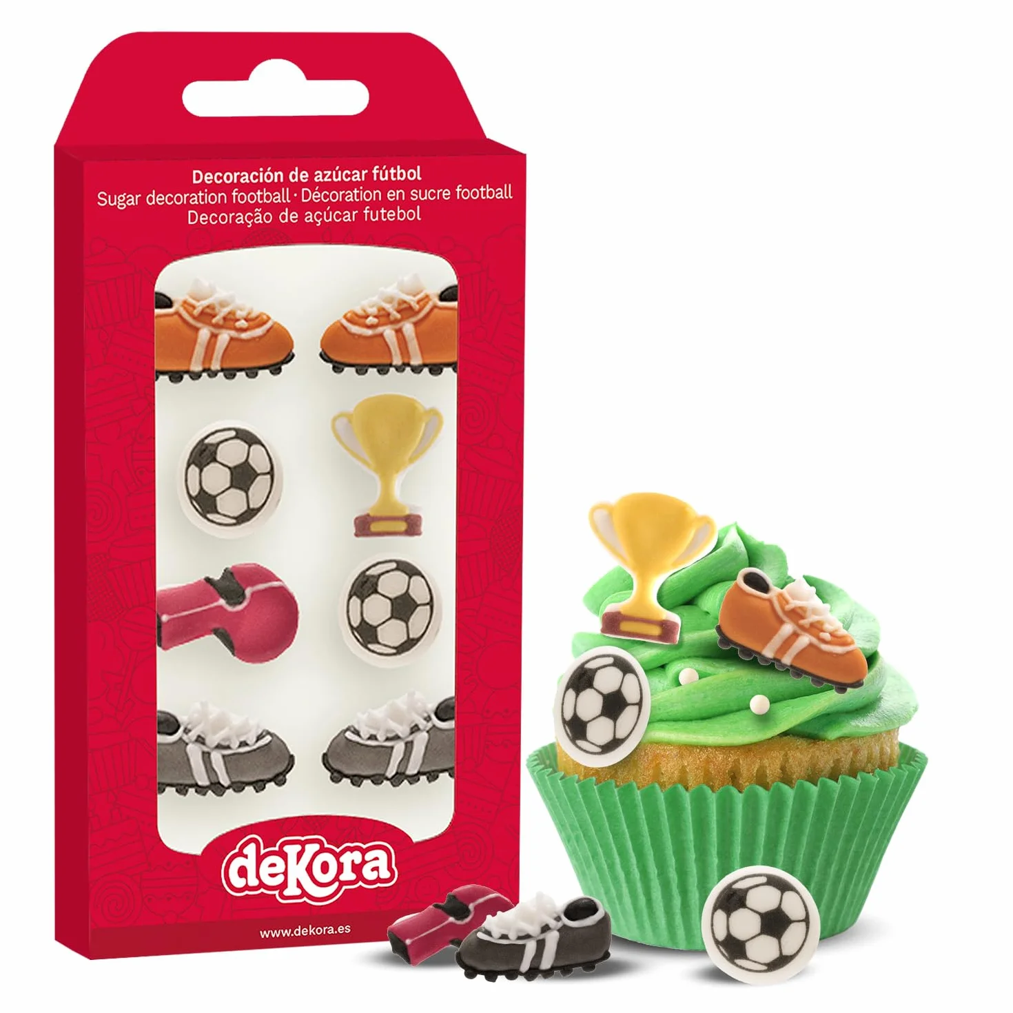 Decoración de Cupcakes o Tartas con Azúcar de Fútbol - Pack 8 Figuras Comestibles