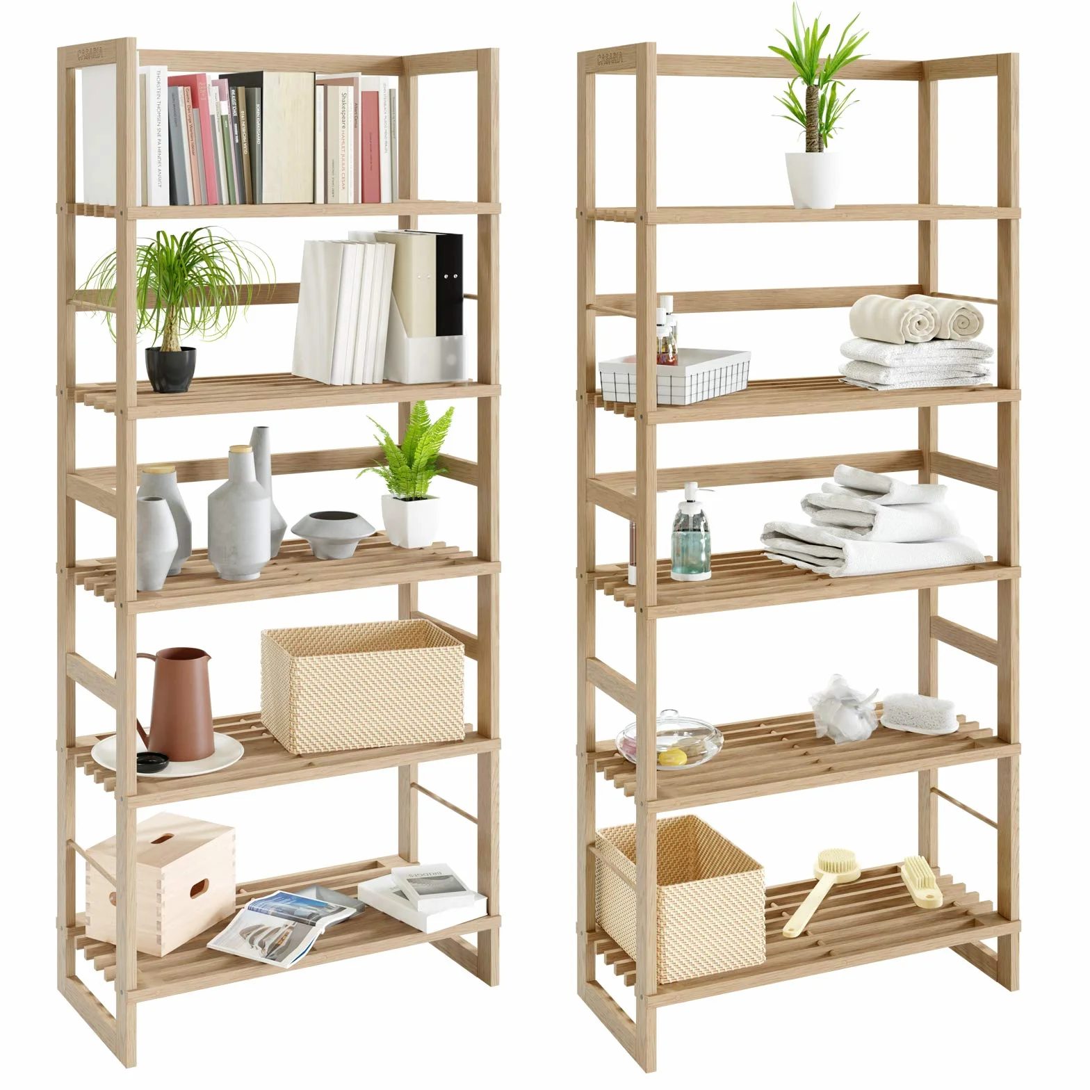 Casaria 2X Estanterías de Madera Öland136x58x27cm Natural 5 Estantes máx. 10Kg c/u Librería Organizador