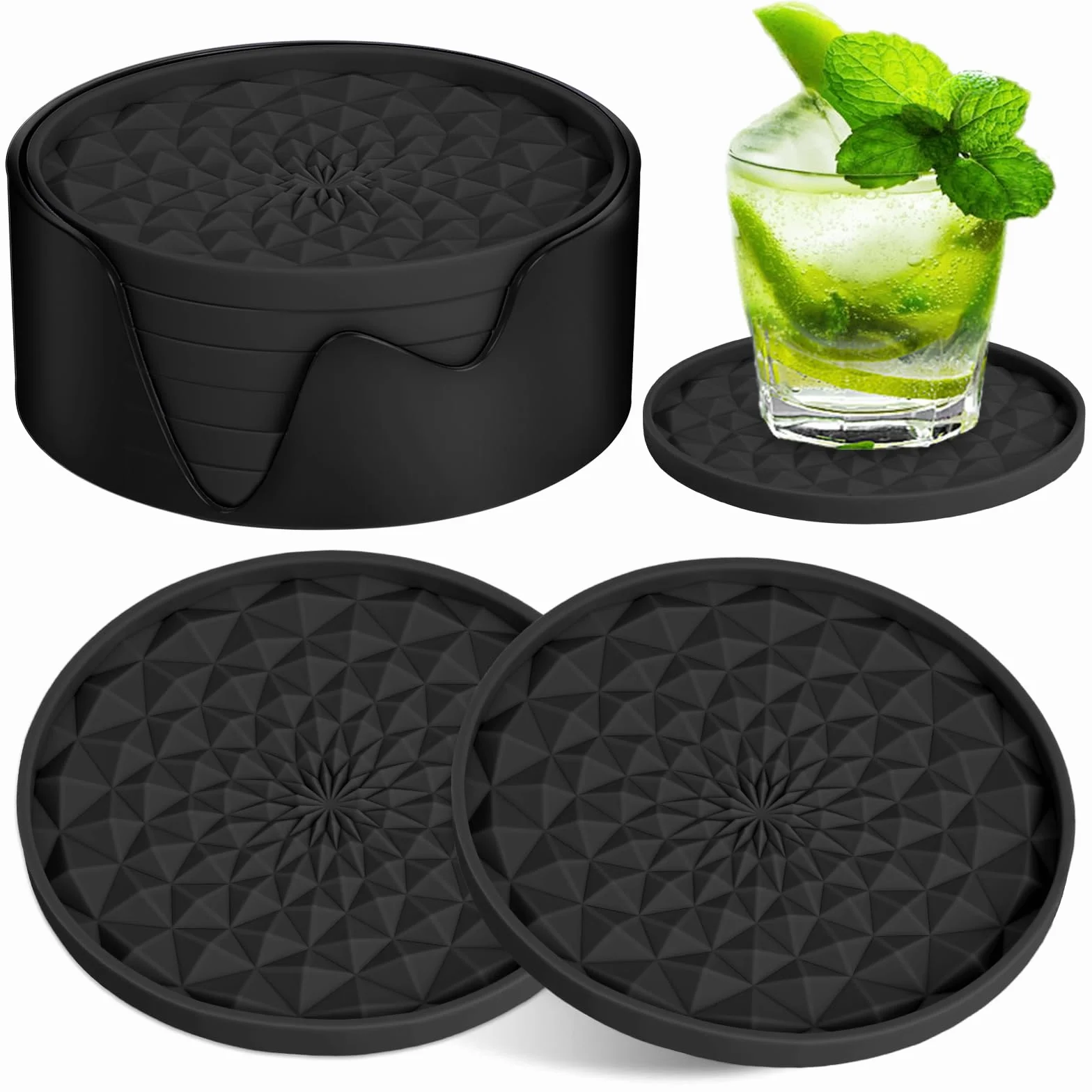 Posavasos de Silicona Antideslizante Aislante Redondo 6 Piezas 0,28 Pulgadas Negro
