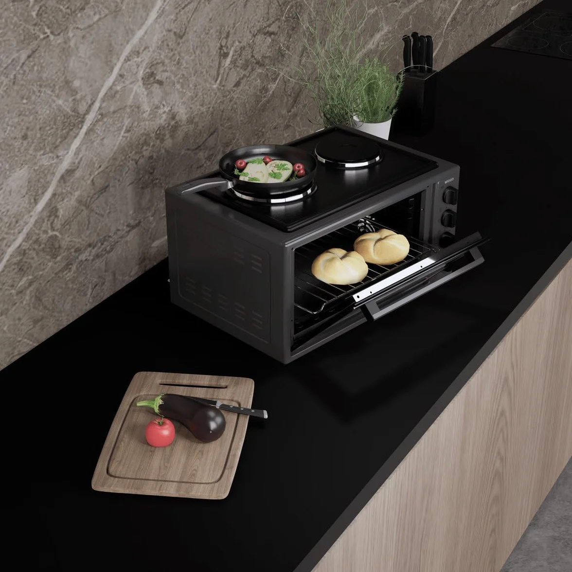 Wiggo Minihorno con placa de cocción 2000 W 45 litros 6 en 1 funciones gris