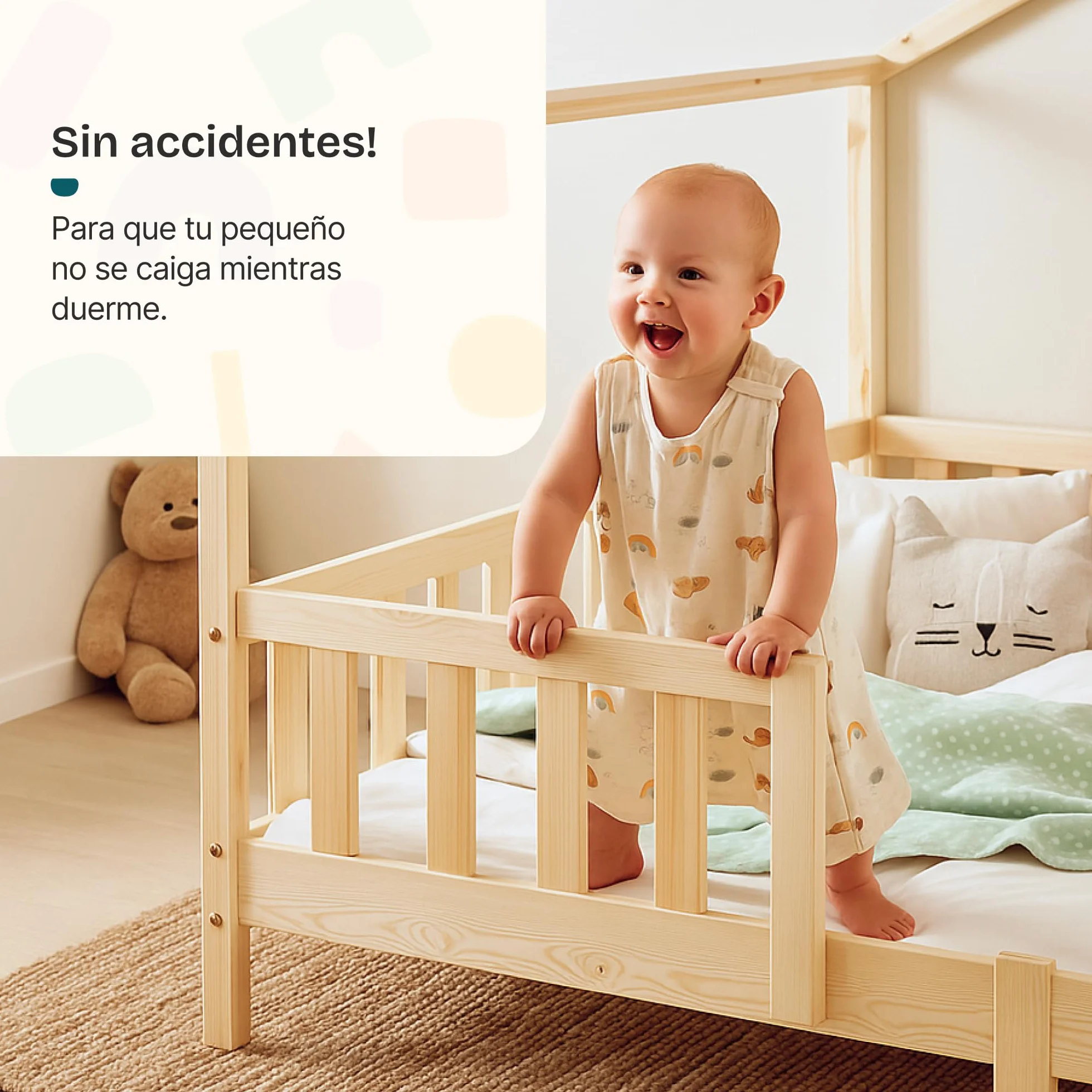 [en.casa] Cama para niños Casita Treviolo hasta 120 kg Cama Infantil con Reja Protectora Forma de casa de Madera Pino 120 x 200 cm - Pino Natural