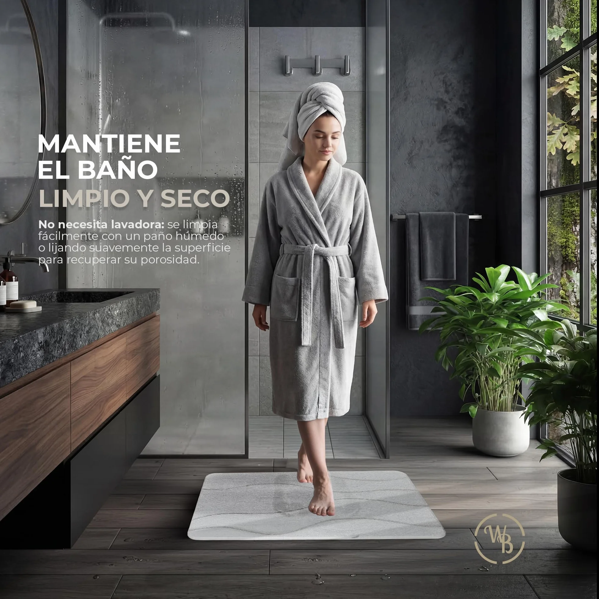 Alfombra Diatomita Baño Fast Dry 60x40 Antideslizante Antibacteriana Gris Stone Bath Mat