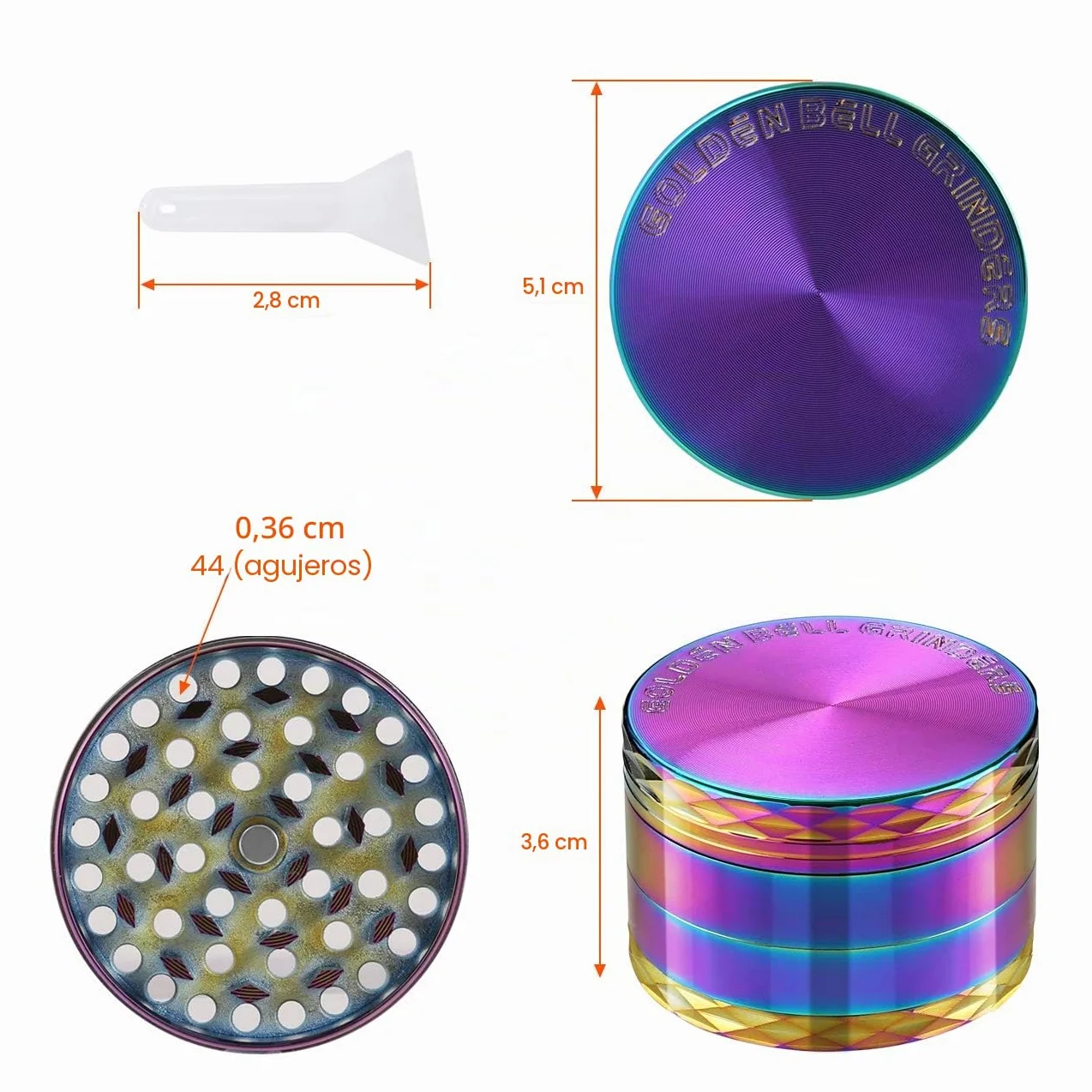 LIHAO Grinder Moledor de Especias Molinillo de Especias Metálico 50mm 4 pisos Duradero Aleación de Zinc (Multicolor con Pliegue)