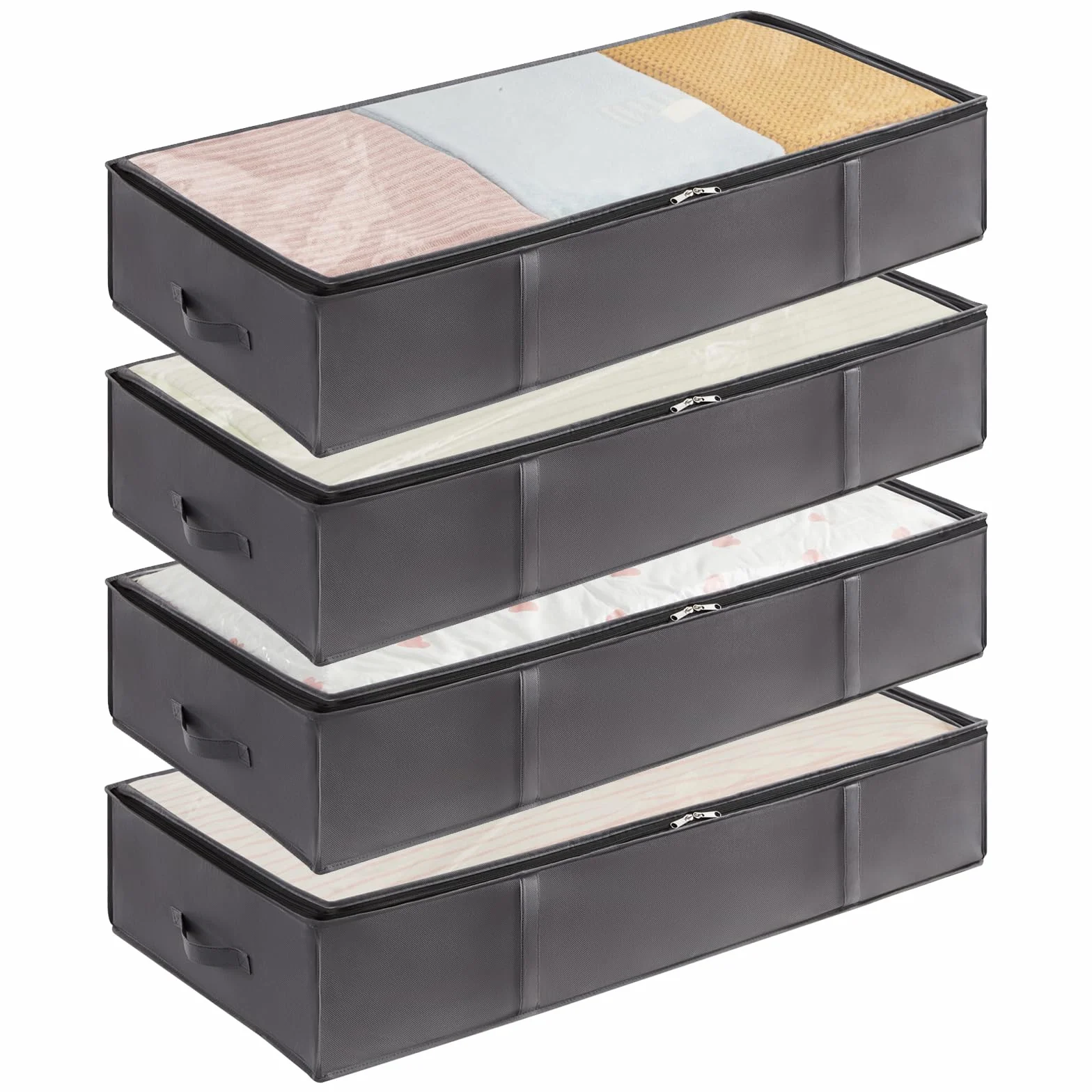 Lifewit Bolsas almacenaje ropa debajo cama, Cajas gran capacidad asa reforzada, organizadoras plegables mantas ropa, Gris 90L 4 Piezas