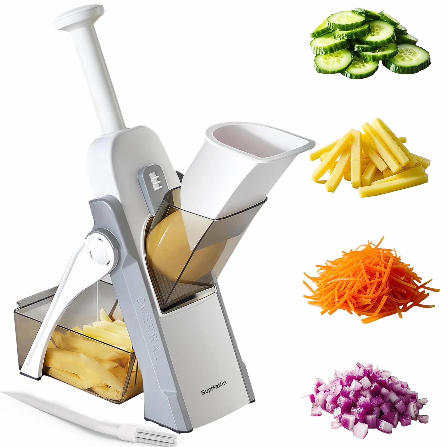 ONCE FOR ALL's Cortador de Verdura seguro, Multifuncional de Mandolina de Cocina Manual, Cuchillas de acero construidas, Artefacto de picar cocina para patata, Para el Chef y el Hogar (Gris)
