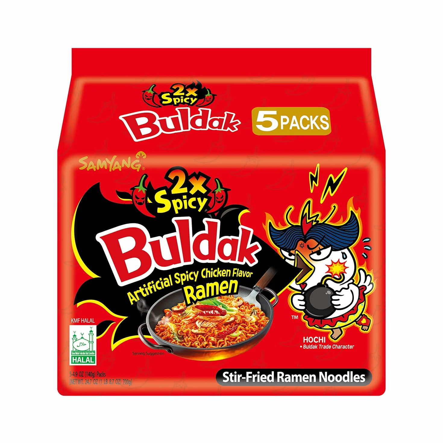 Samyang Buldak Ramen coreano de pollo salteado picante 140 g, paquete de 5