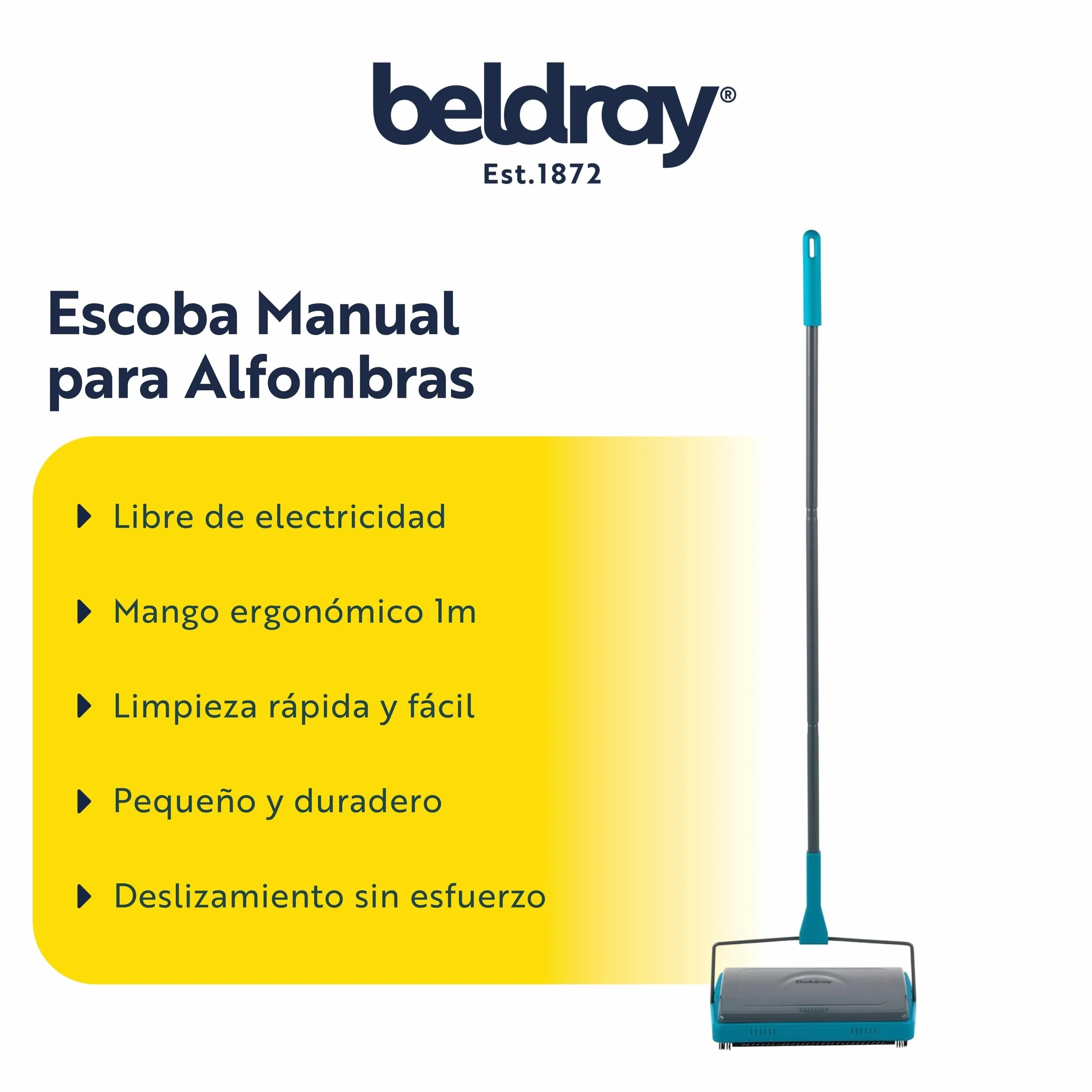 Beldray Escoba De Alfombra Recoge Suciedades Mascotas Cuatro Ruedas Delgada Compacta Turquesa Gris
