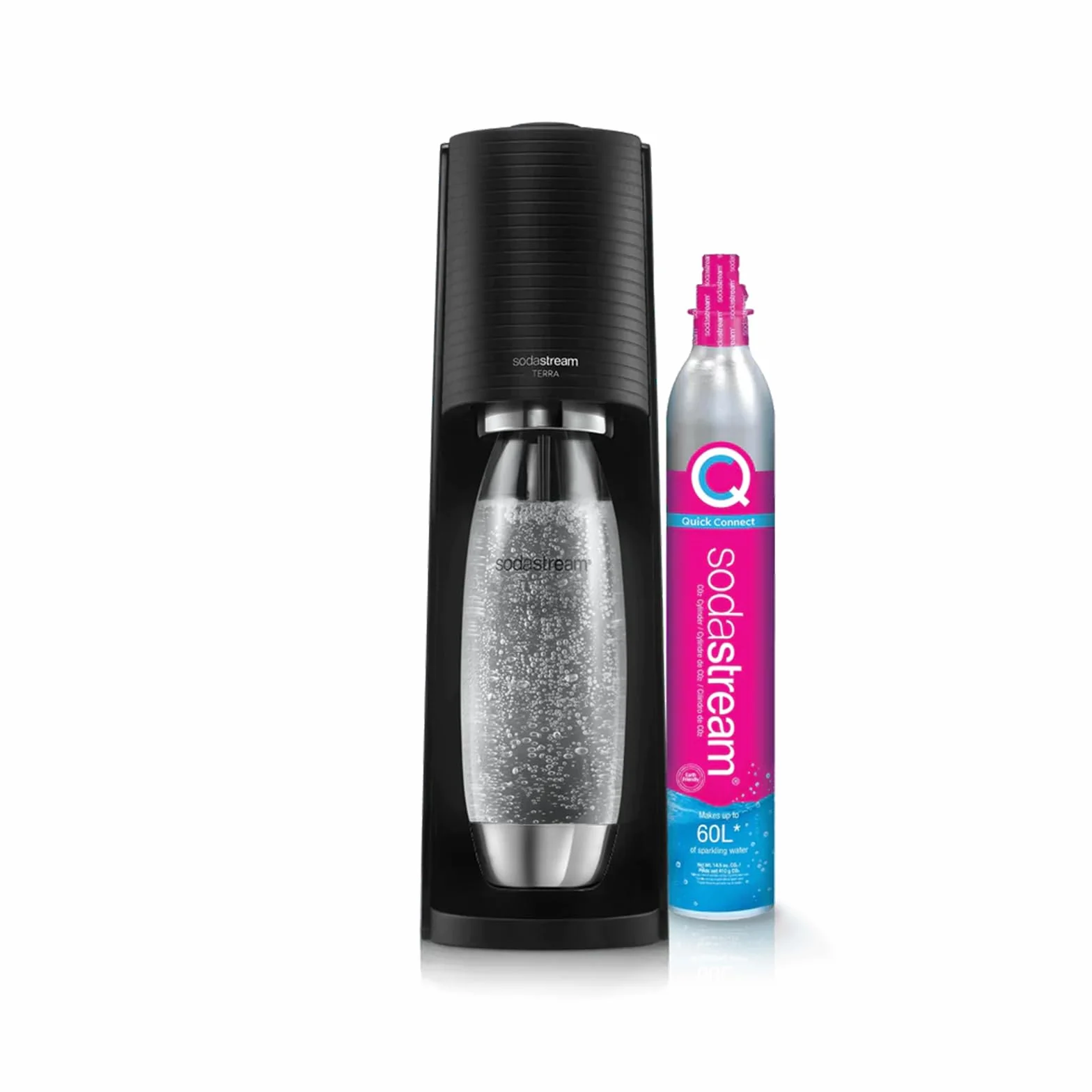 SodaStream TERRA Máquina de agua con gas acero inoxidable 1 L negra + recarga de gas 60 L