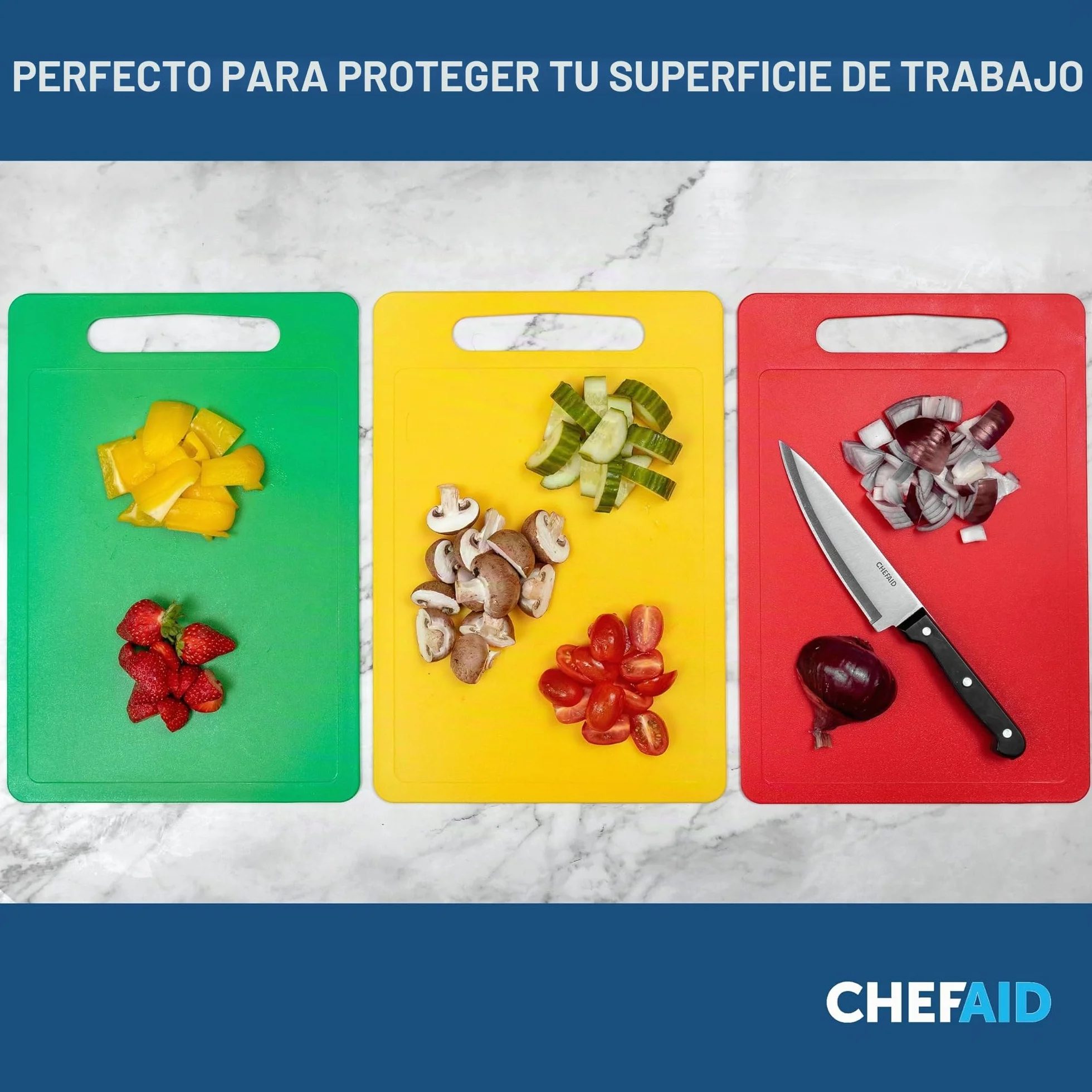 Chef Aid Tabla de cortar polietileno blanco 35x24 cm antideslizante multiusos apta lavavajillas