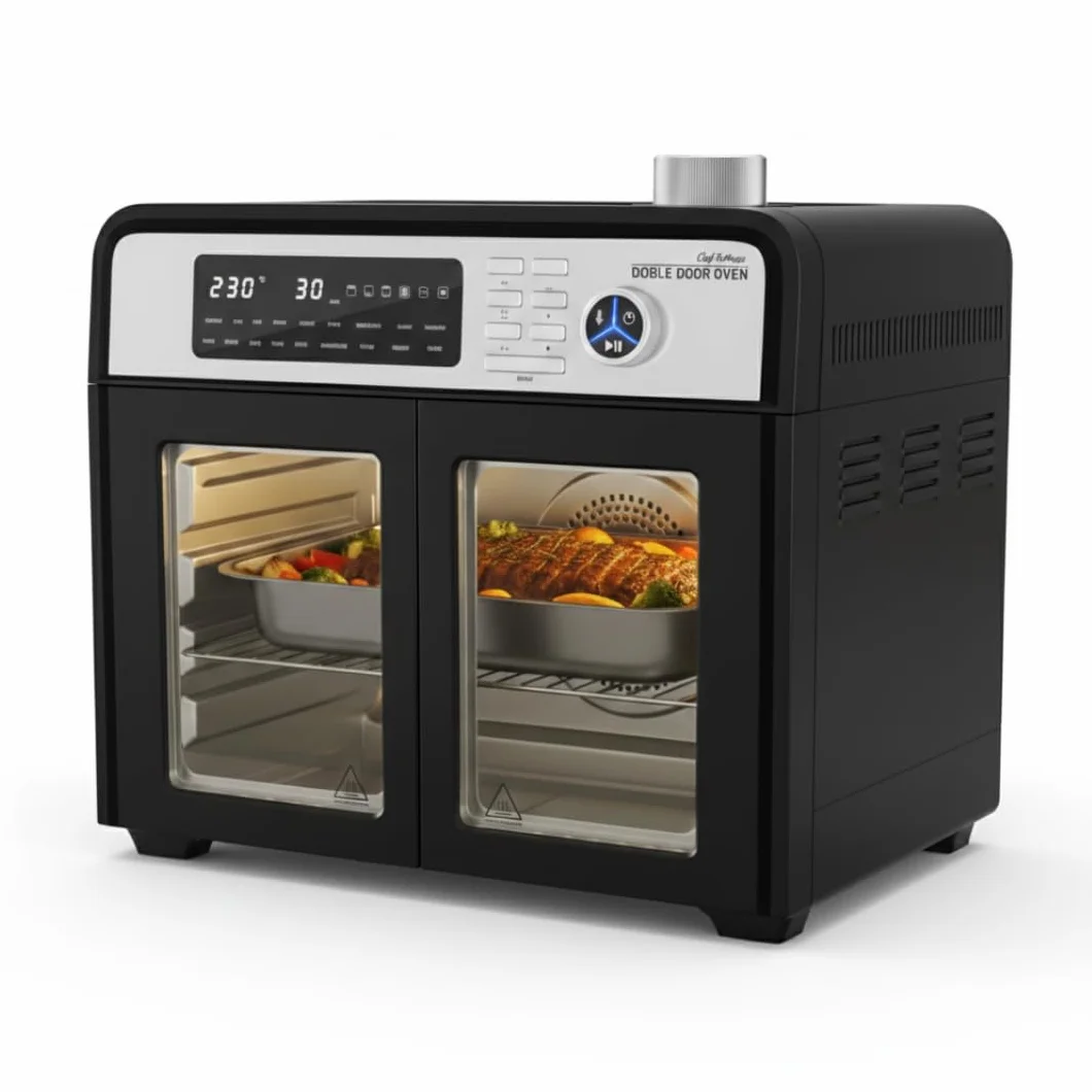 STARLYF Double Door Oven Horno de Aire Freidora 28L XXL | Doble Puerta Francesa, 18 Programas, 1700W, Grill, Asador Giratorio, Deshidratador Pantalla LCD | Horno Eléctrico de encimera Multifunción