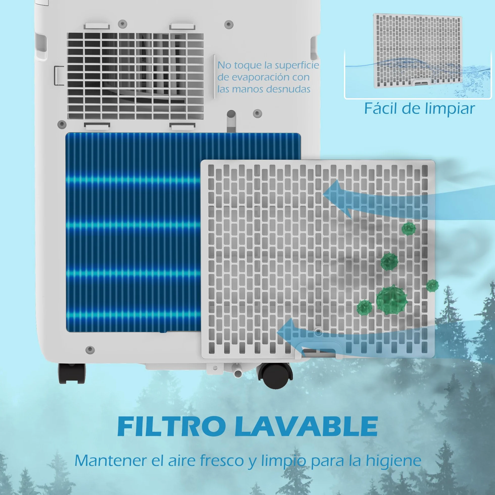 HOMCOM Aire Acondicionado Portátil 5 en 1 10000 BTU 2900W Enfriador Ventilador Deshumidificador 26 L/Día con Pantalla LED Mando a Distancia Temporizador 24h y 2 Velocidades para Habitación 35m² Blanco