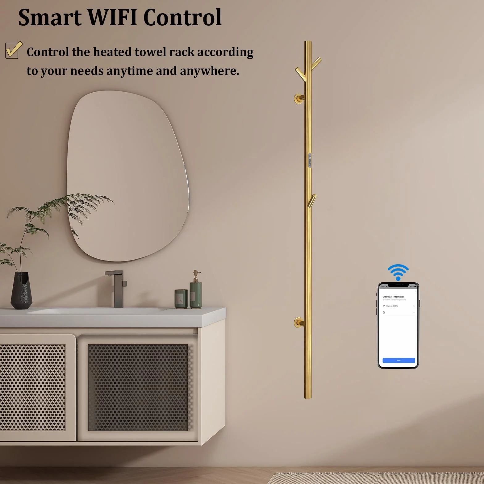 ESOP Radiador Toallero Eléctrico Baño Oro 40 W Radiador Calienta Toallas de Toallero, 1525 mm WiFi Inteligente de Temperatura Constante Toallero Calentado para Baño, con 3 Ganchos