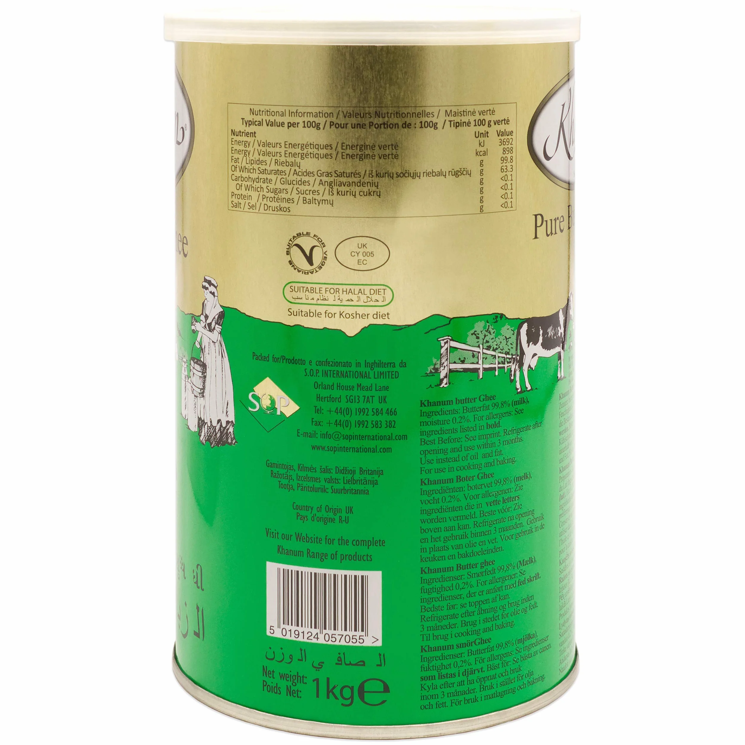 Khanum Pure Butter Ghee 4 x 1 kg Lata para Freír y Cocinar