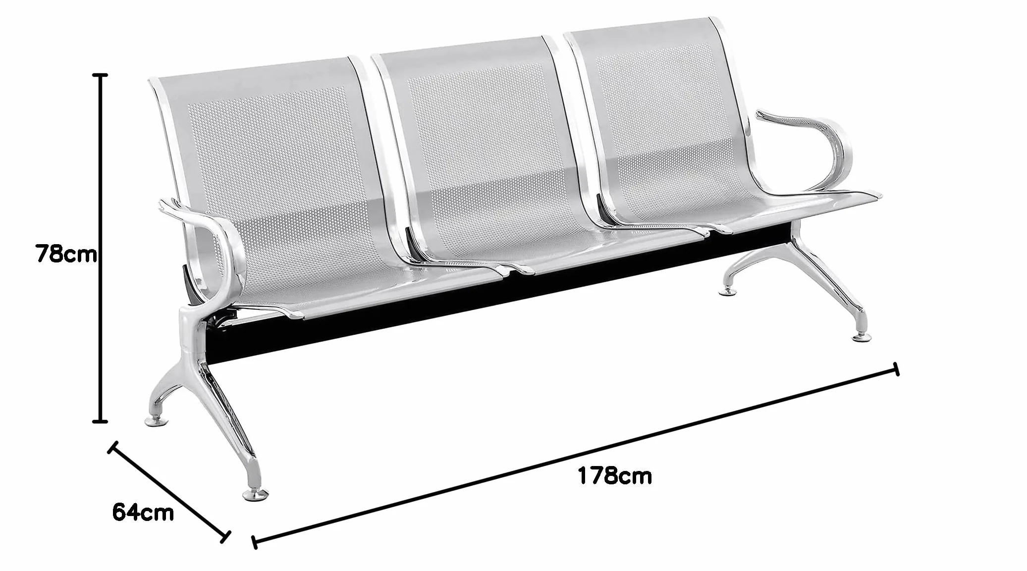 PrimeMatik - Bancada para Sala de Espera con sillas ergonómicas Plateadas de 3 plazas