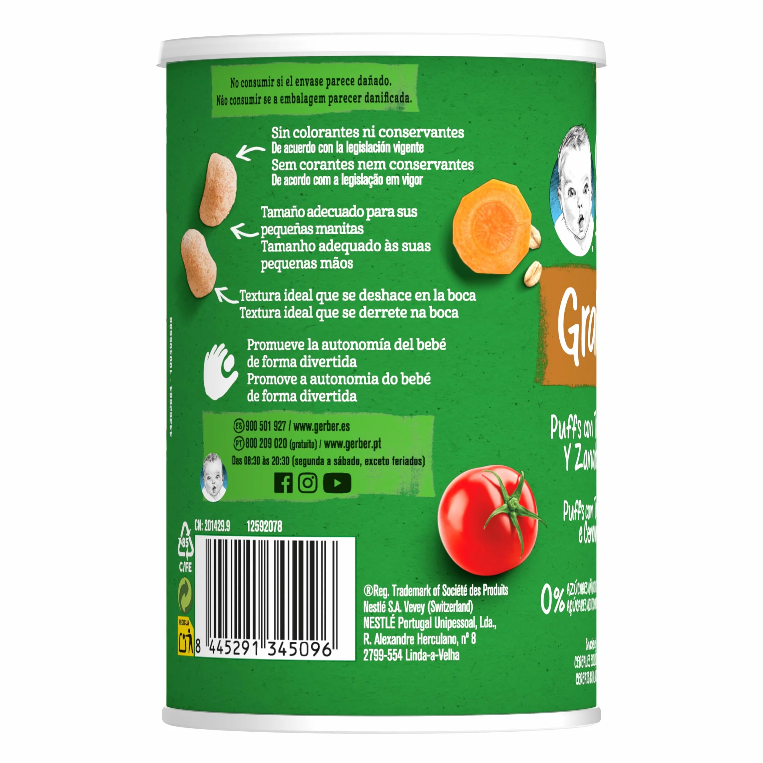 GERBER Organic Snack Tomate y Zanahoria, 5 Latas 35g, desde 12 meses