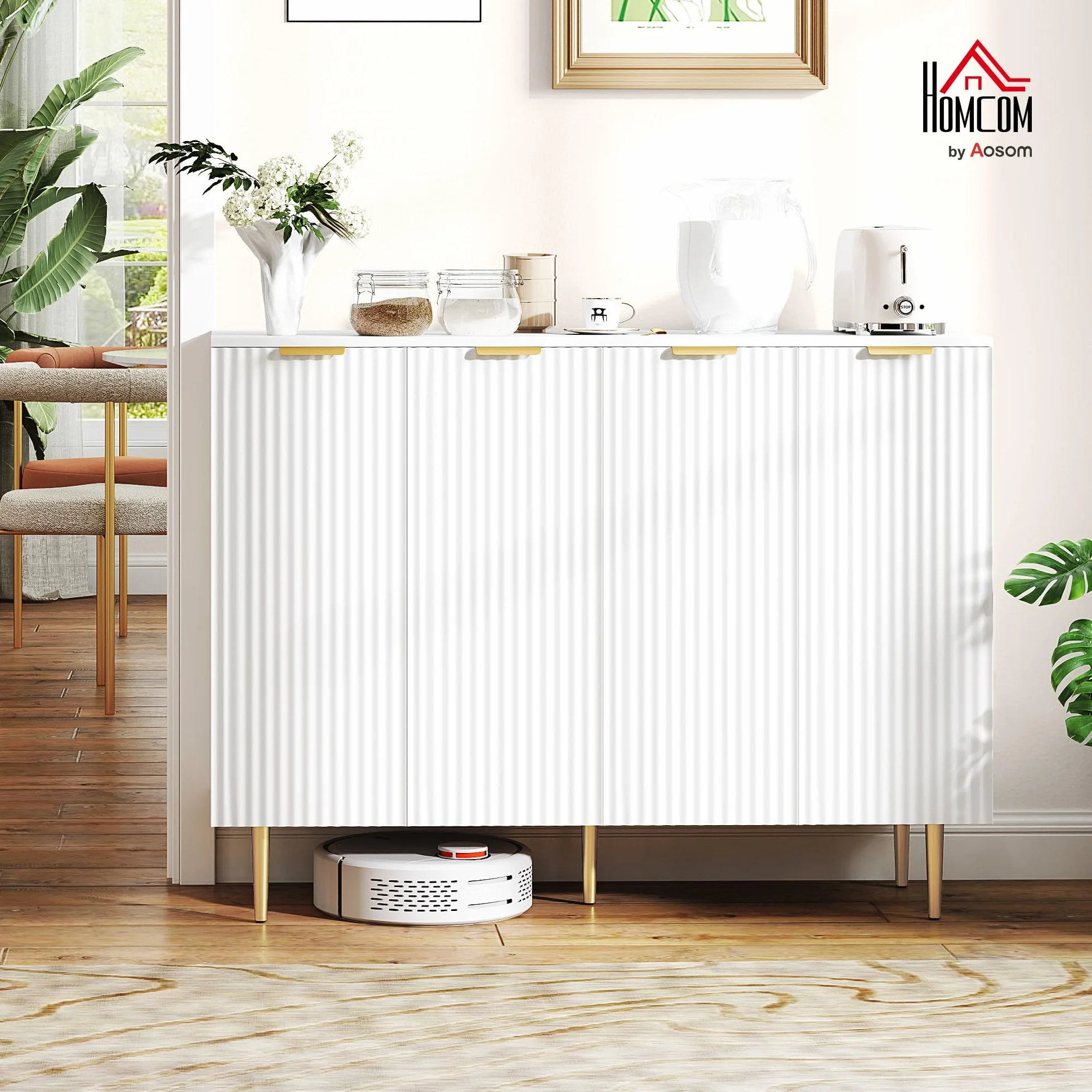 HOMCOM Aparador Salón Mueble de almacenamiento Armario de cocina con armarios de 2 puertas y estante ajustable, estilo moderno, aparador, comedor y sala de estar, 120 x 40 x 90 cm, color blanco