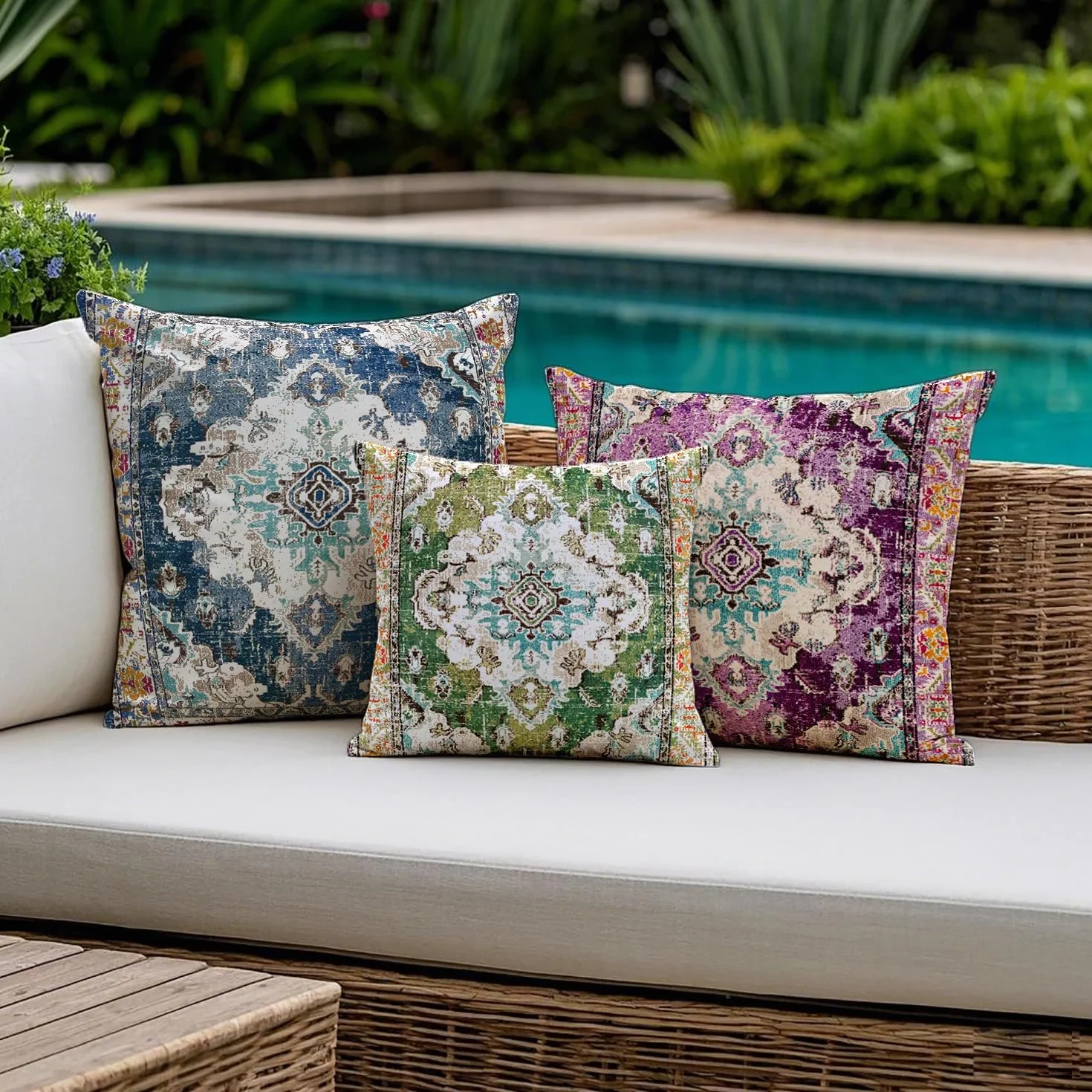 Funda Cojín Verde 30x50 cm Estilo Boho - Impermeable y Resistente, Picnics, Fiestas o Decoración de Salón Moderno Juego de 2