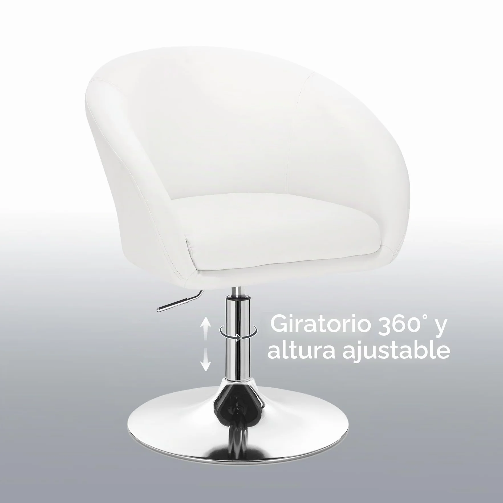 WOLTU 1x Taburete de Bar Altura Ajustable Acero Cromado, Cuero Sintético Taburete Peluquería Blanco BH24ws-1