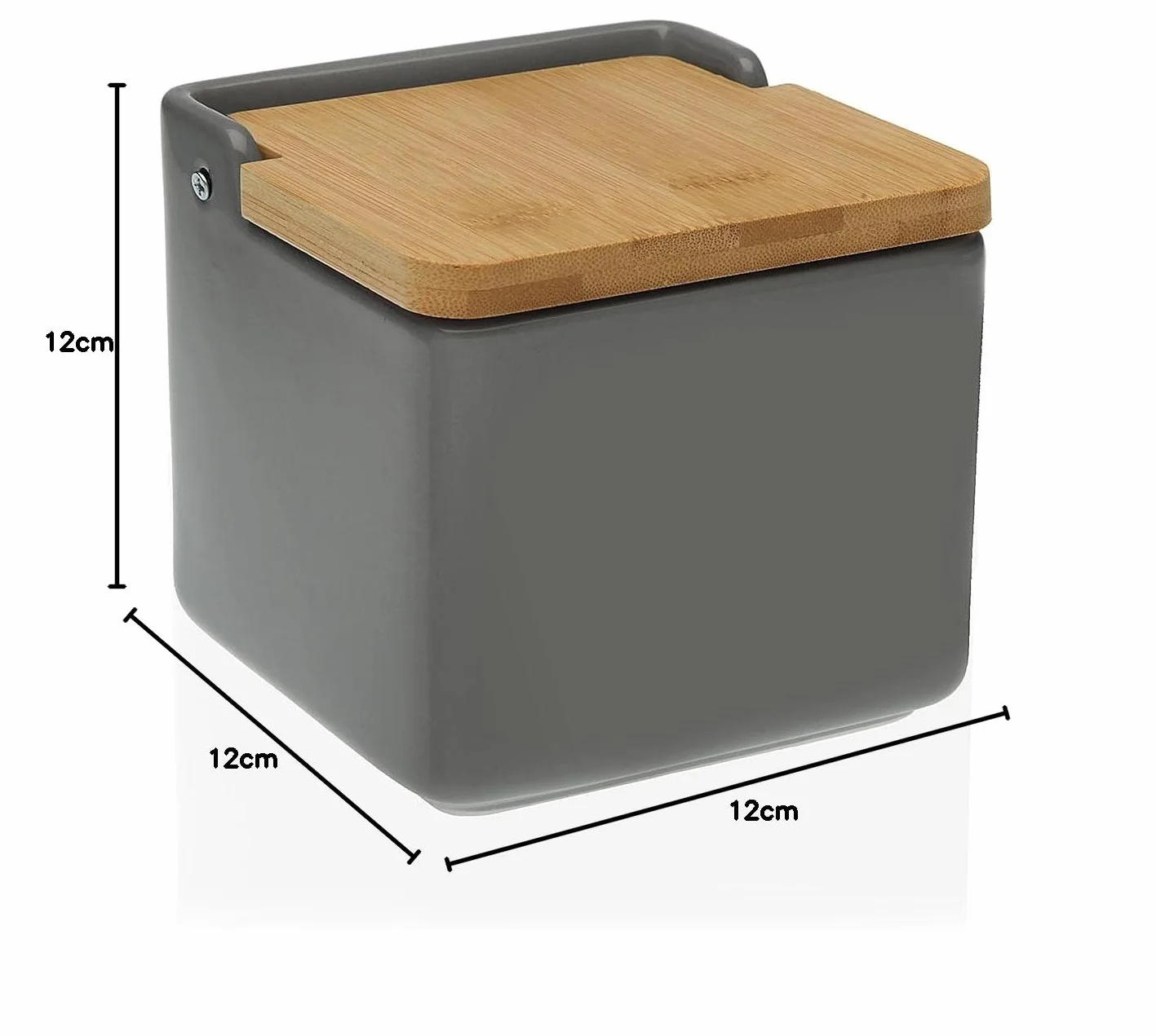 DRW Salero Gris Ceramica con Tapa 11.5x12.2x12.2 cm