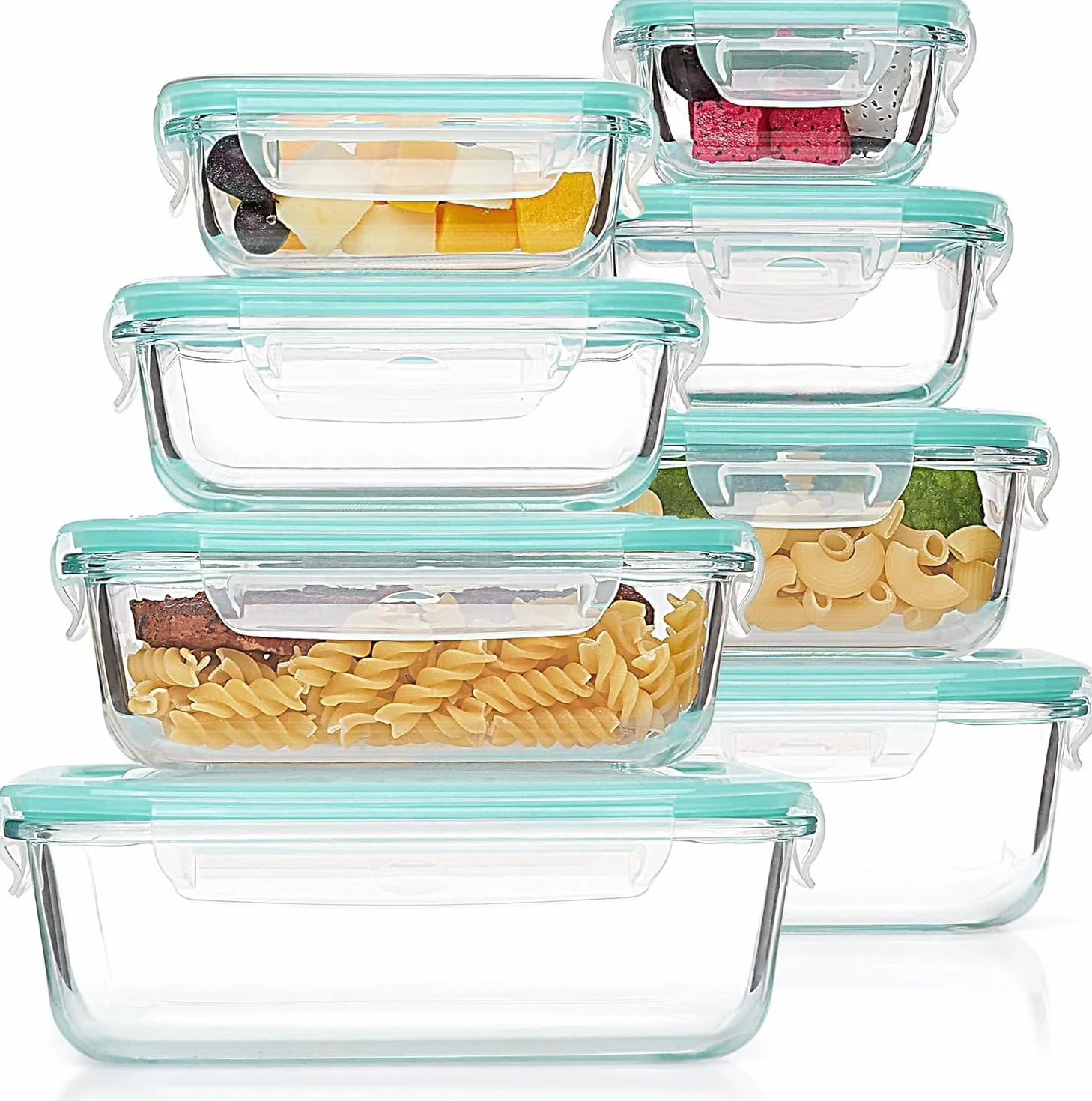 Vtopmart Set de 8 Recipientes de Cristal para Alimentos, Herméticos, Apto Lavavajillas y Microondas