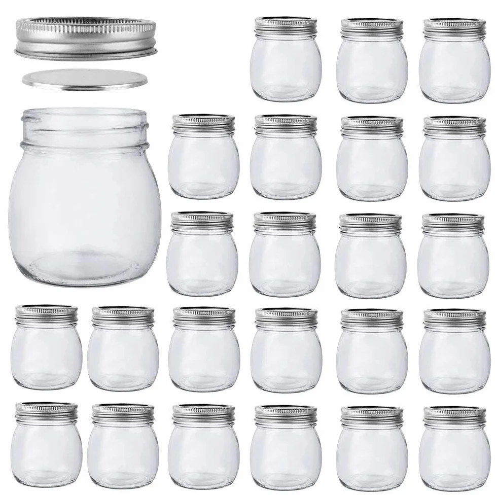 Tarros Mason de 10 onzas, paquete de 24 tarros de vidrio de 300 ml con tapas de boca regular, recipientes de almacenamiento para avena durante la noche, mermelada, gelatina, miel, frijoles, especias