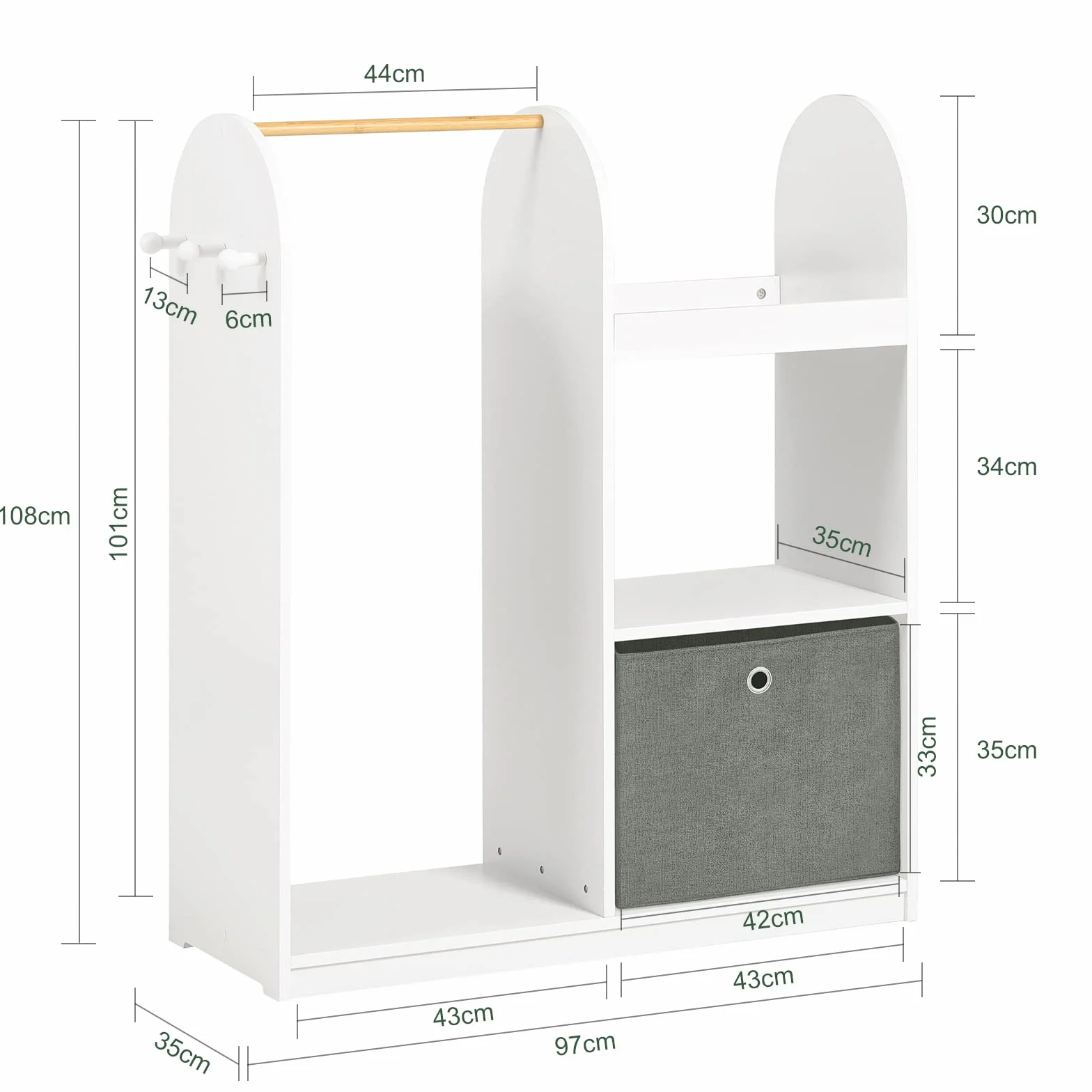 SoBuy Armario Infantil con Almacenaje Juguetes y Ropa Blanco 97x35x108cm KMB40-W