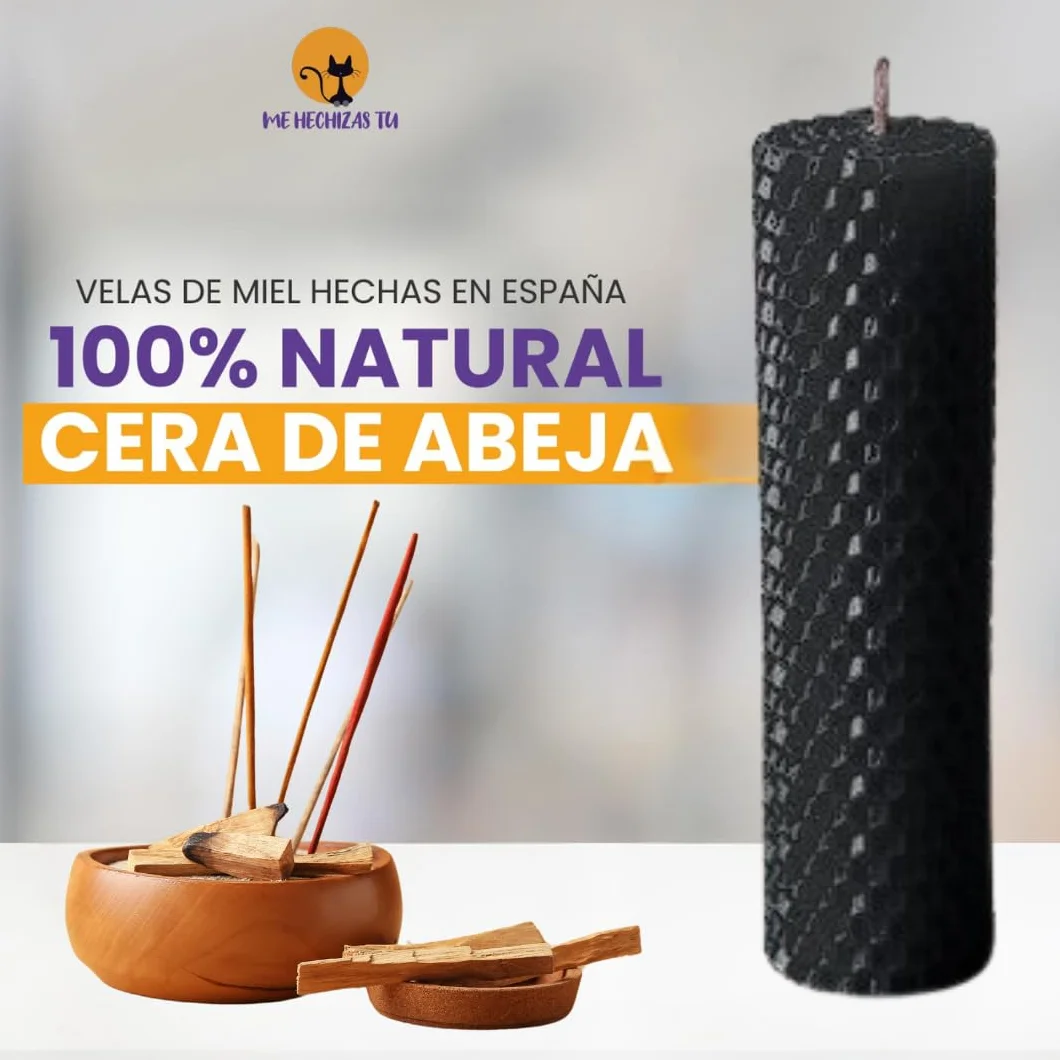 Kit Ritual Velas de Miel Pura de Abeja con Palo Santo - 8 Velas (6 Miel,1 Negra,1 Blanca) para Abundancia y Limpieza Energética - Artesanales con Guía Digital para Días 11 y 22