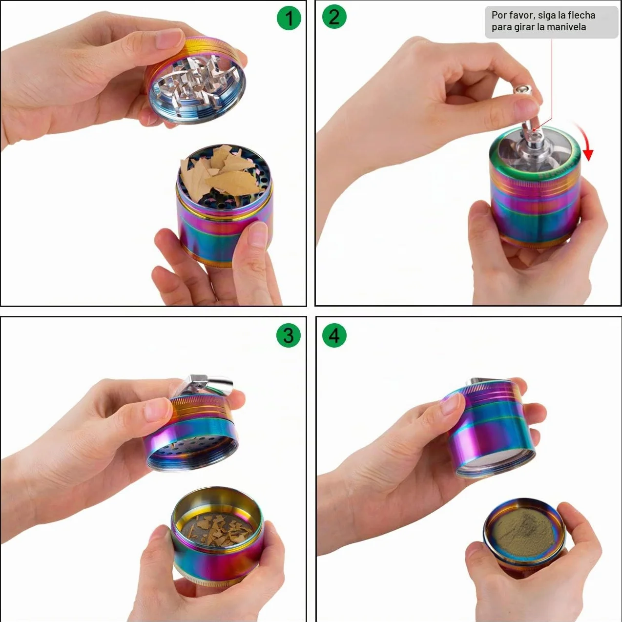 LIHAO Grinder Moledor de Especias Molinillo de Especias Metálico con Manija 60mm 4 piso Duradero Aleación de Zinc (Multicolor)