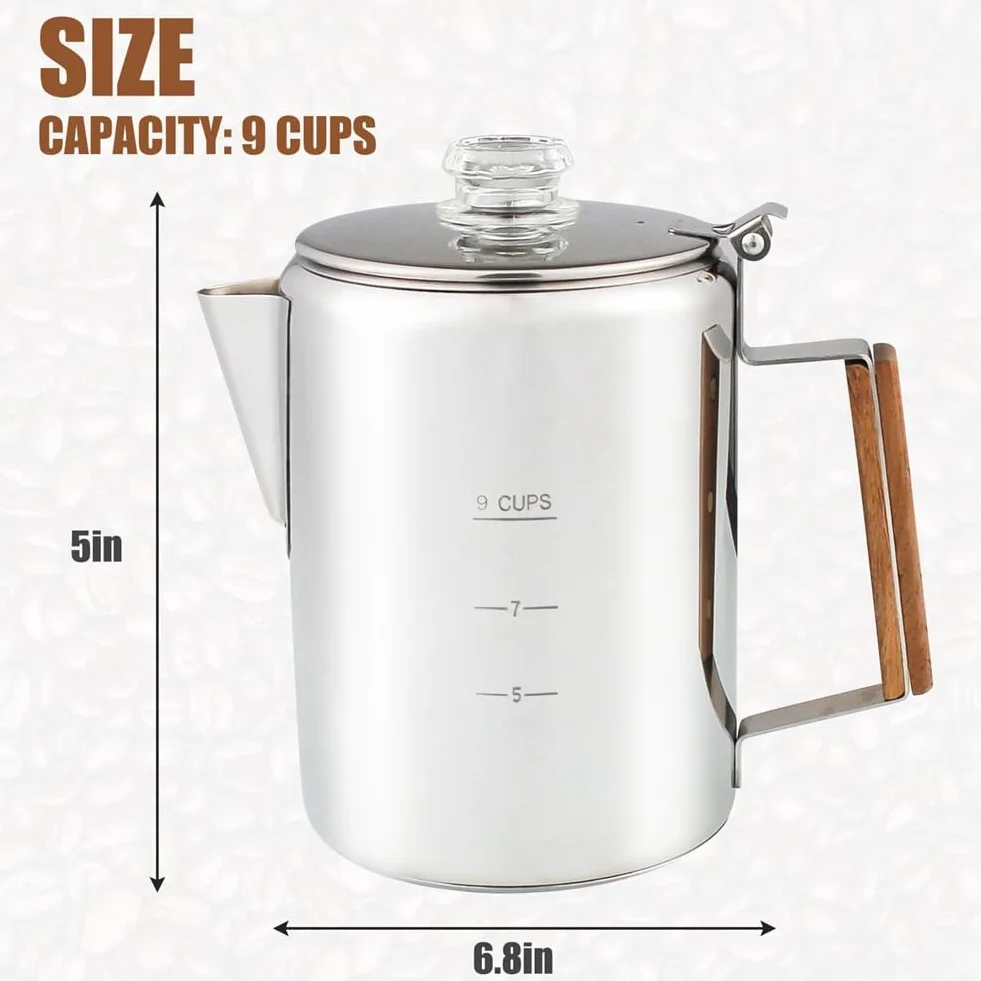 Cafetera percoladora de acero inoxidable para camping 9 tazas
