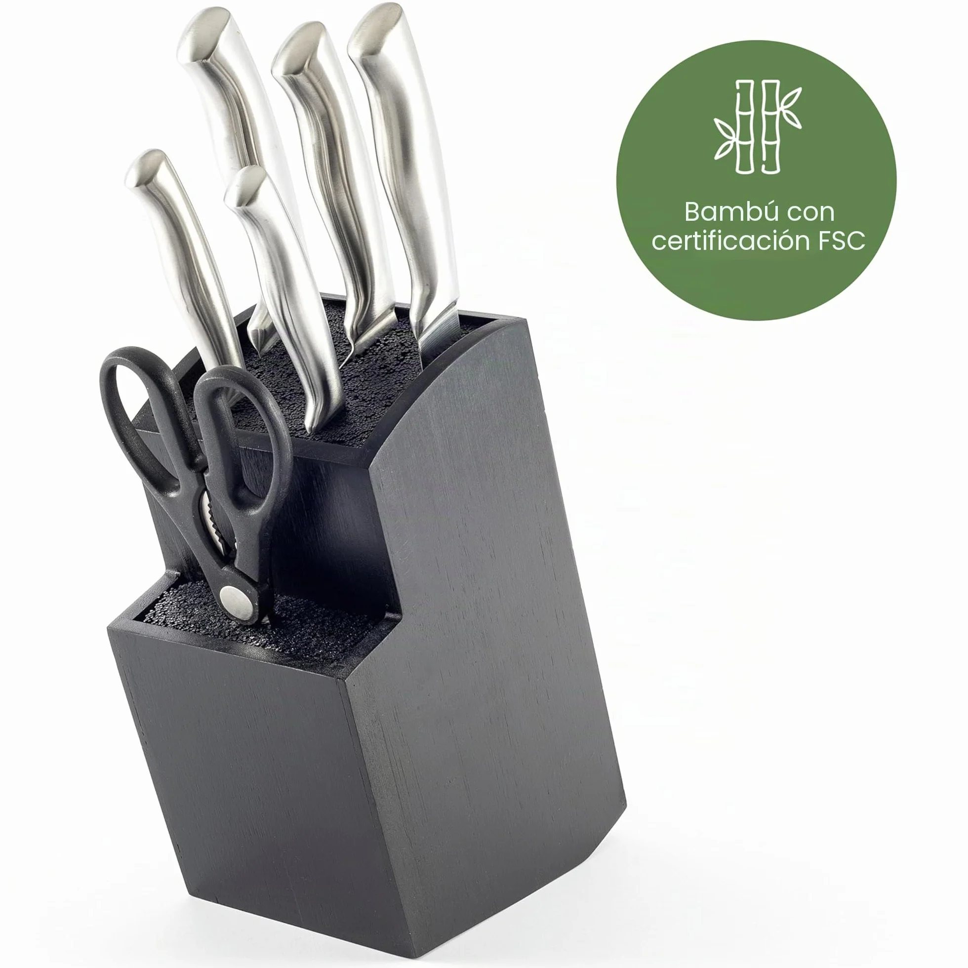 Hanseküche Bloque para cuchillos sin cuchillo, de madera (bambú negro, cuadrado oblicuo)