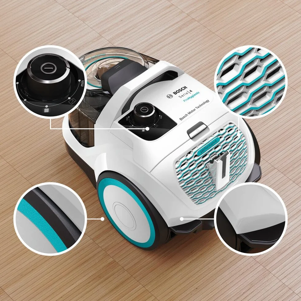 Bosch - Aspirador de Trineo sin Bolsa, Serie 4, ProHygienic, 2 litros, 78 dB, Blanco, BGC21HYG1