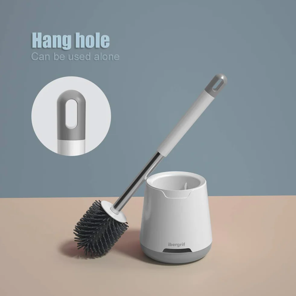 Ibergrif Escobilla de Baño con Soporte, Cepillo de Silicona Antibacteriano, Blanco