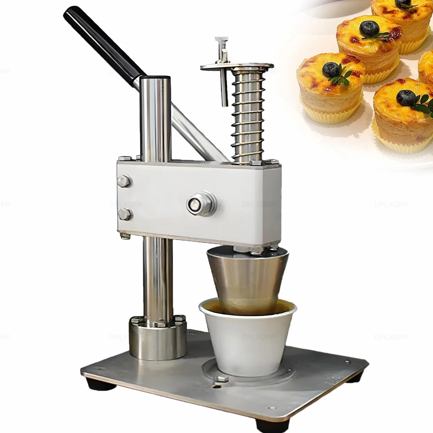 Máquina de prensa de tartas de huevo comercial, prensa manual de repostería con revestimiento antiadherente, base resistente para conchas uniformes, magdalenas, horneado