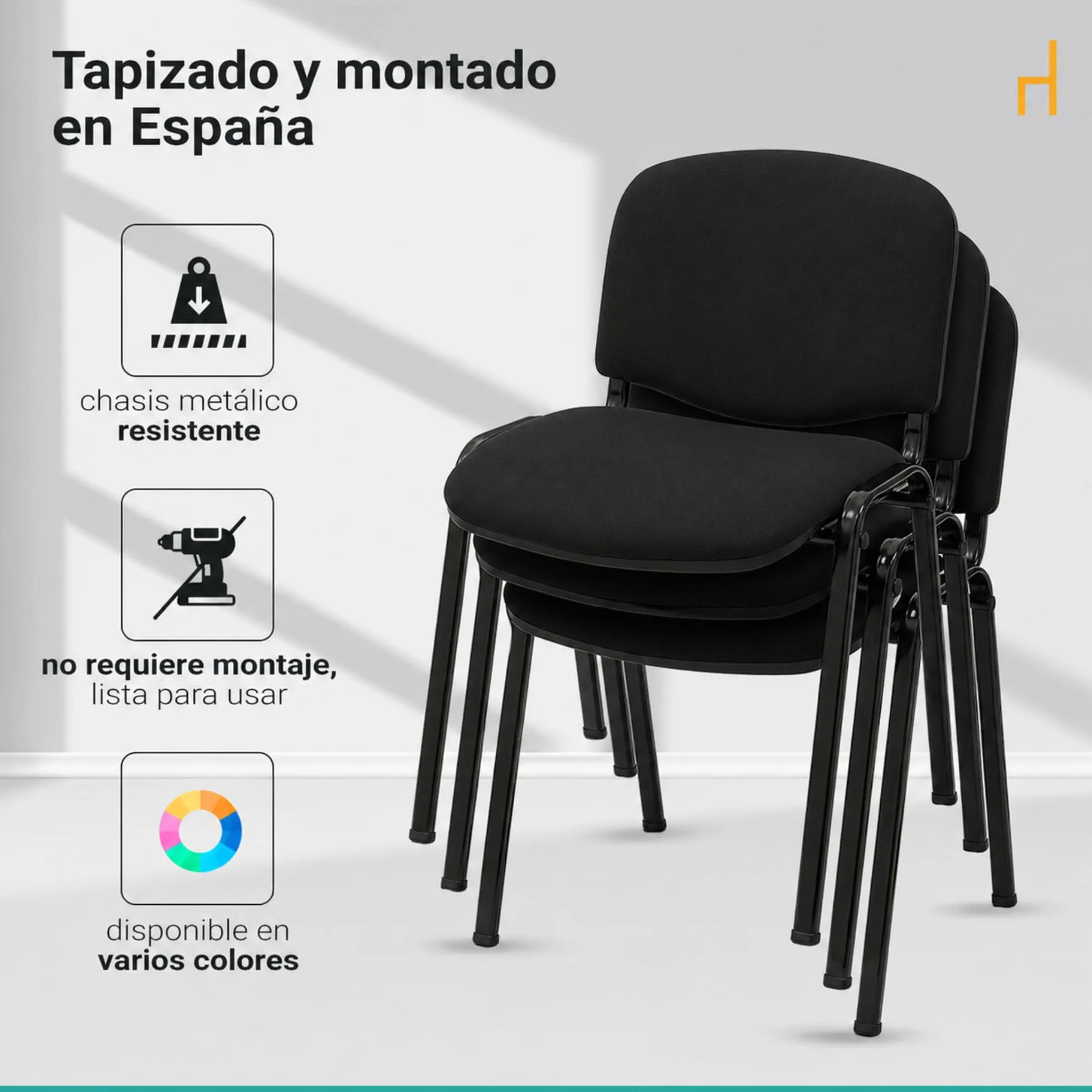 La Silla de Claudia Sillas Apilables de Oficina Pack 4 Negro Acolchado Especial
