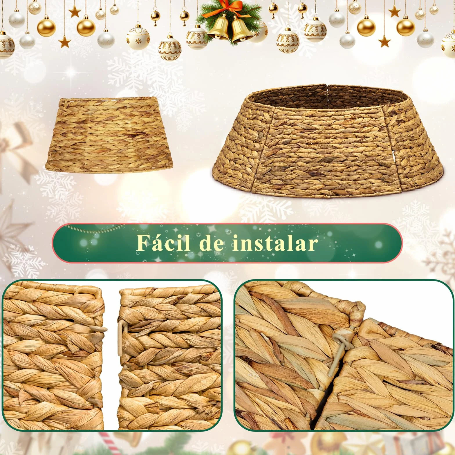 Lanpn Rattan Collar Árbol de Navidad 106cm, Redondo Mimbre Decorativo Falda Arbol Navidad Christmas Tree Collar para Grande Árboles Artificiales Interior - Decoración Navideña (Marrón)
