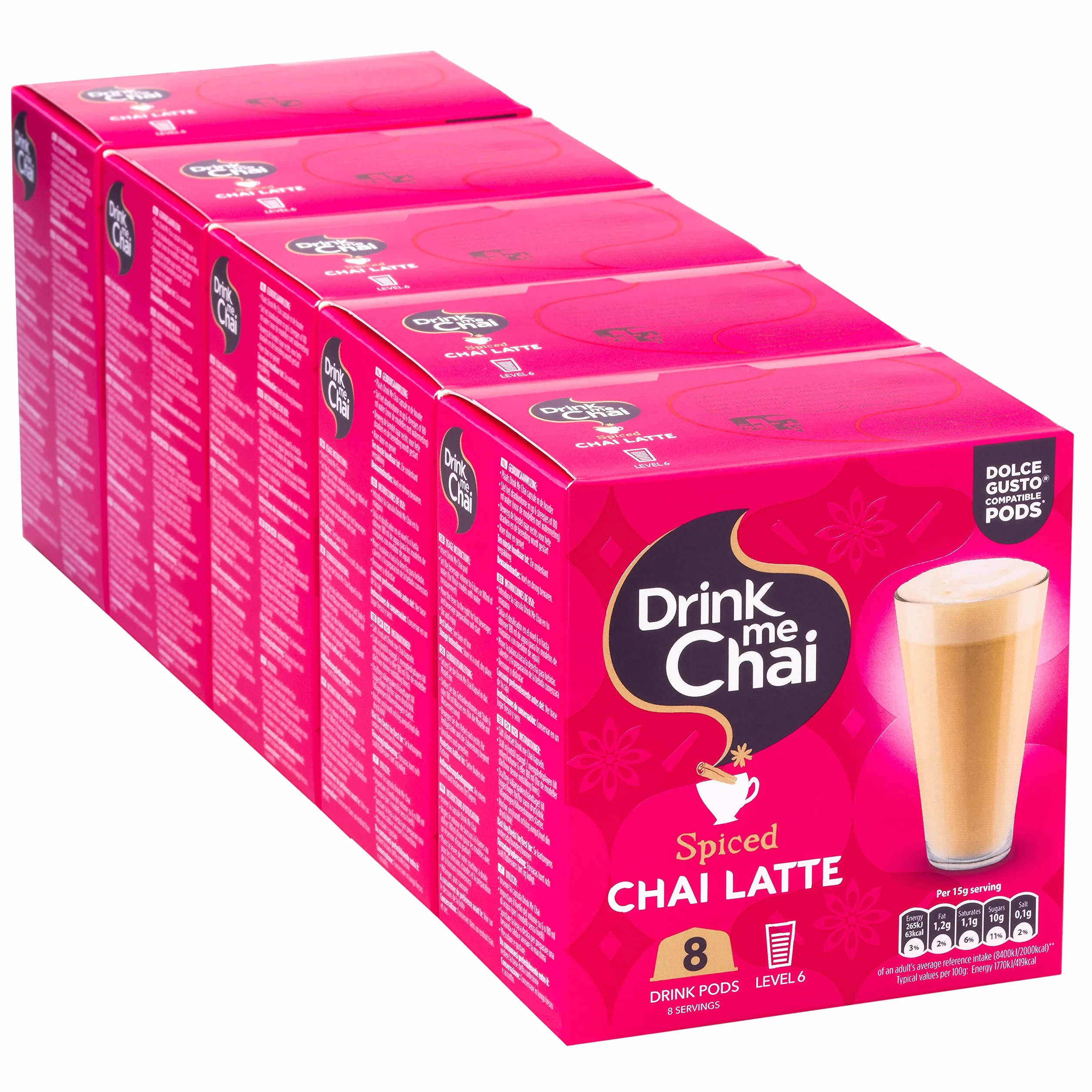 Drink Me Chai Chai Latte Especias Cápsulas Dolce Gusto 8 Cápsulas x 5 Cajas 40 Porciones