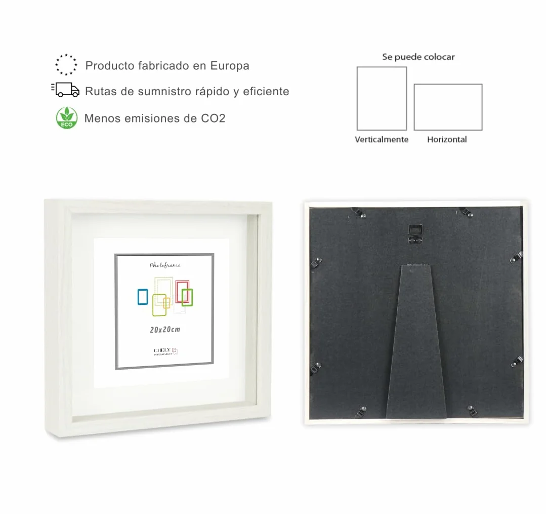 CHELY INTERMARKET MOD3503 Marco Profundidad Madera Haya 30x30cm Interior 20x20cm Vidrio Paspartú Decorativo Cuadro Objetos Recuerdo Decoración Moderna Estilo Elegante 1 Unidad Blanco