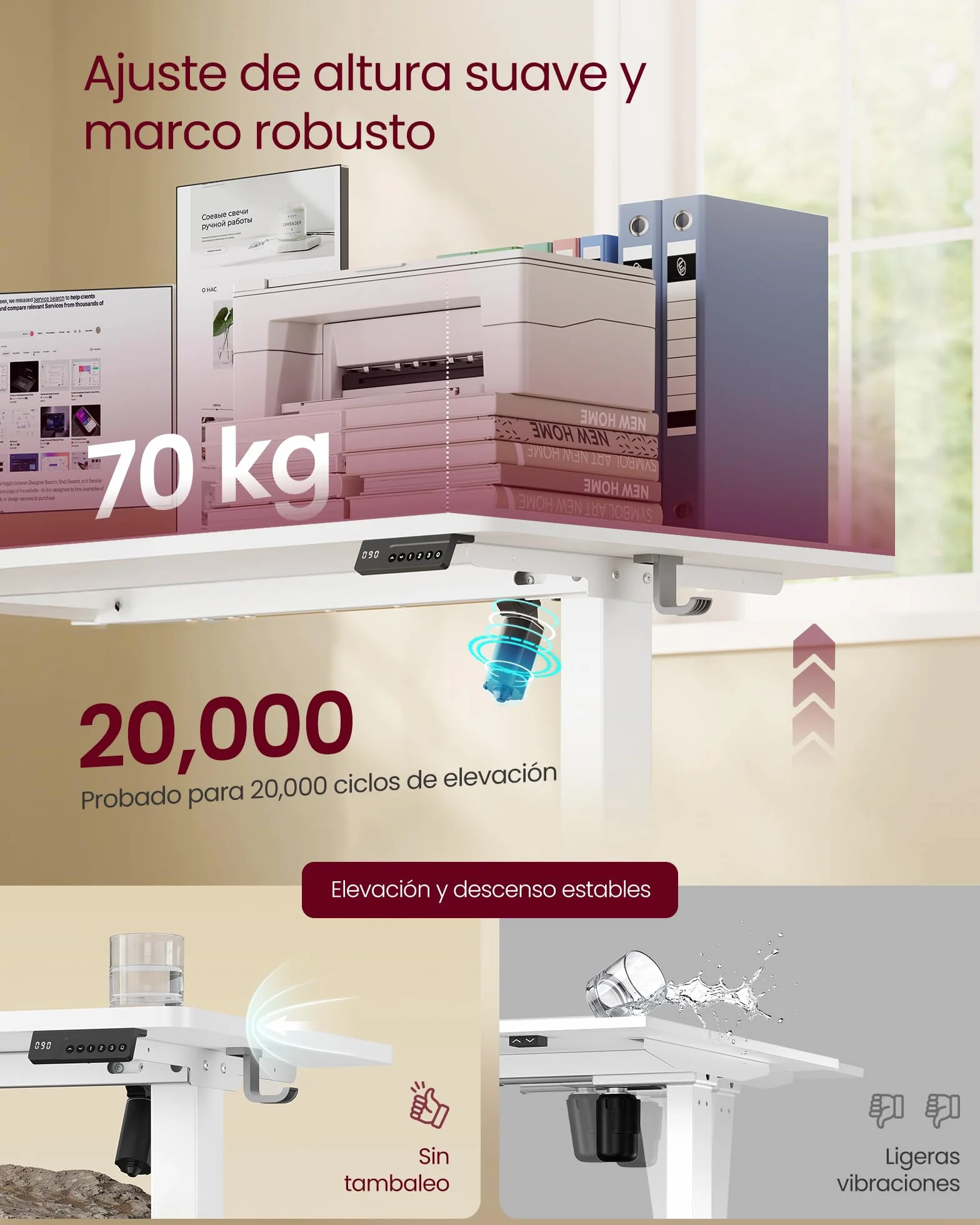 VASAGLE Escritorio Eléctrico Ajustable en Altura 140 x 60 cm Blanco Nube con Memoria 4 Alturas