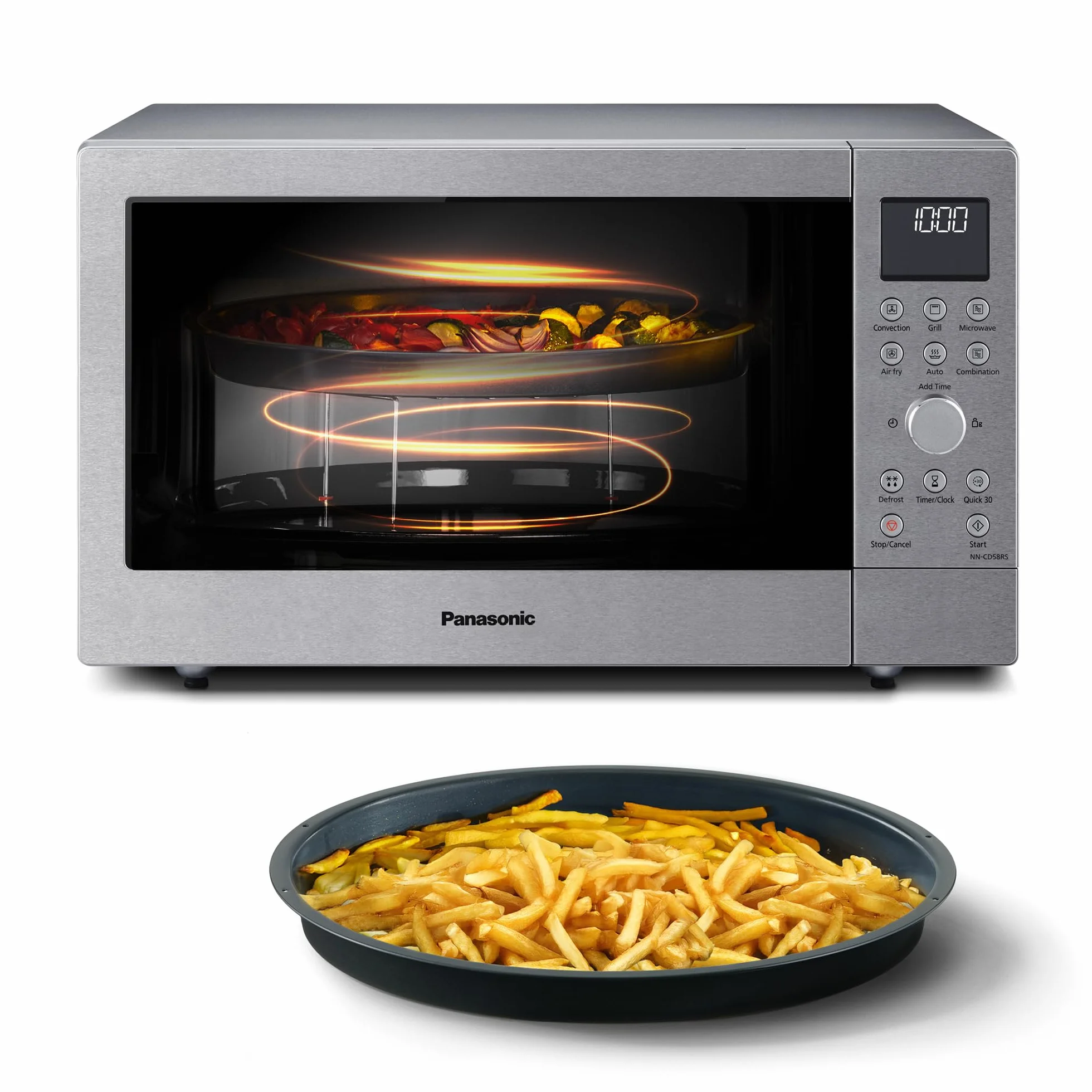 Panasonic NN-CD58RSEPG Horno Microondas Combinado 4 en 1 de 27 L con Freidora De Aire, Inverter de 1000 W, Grill de 1300 W, Convección, 19 Programas Automáticos, Acero iInoxidable