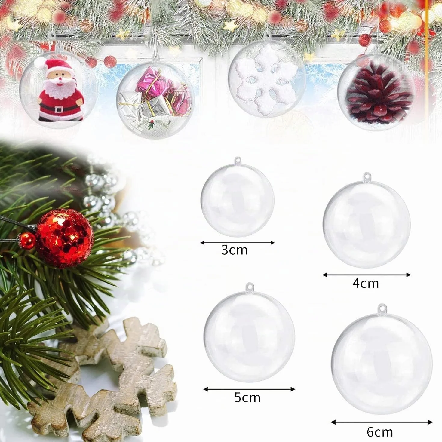 Bolas de acrílico transparentes rellenables 4 tamaños para árbol de Navidad decoración