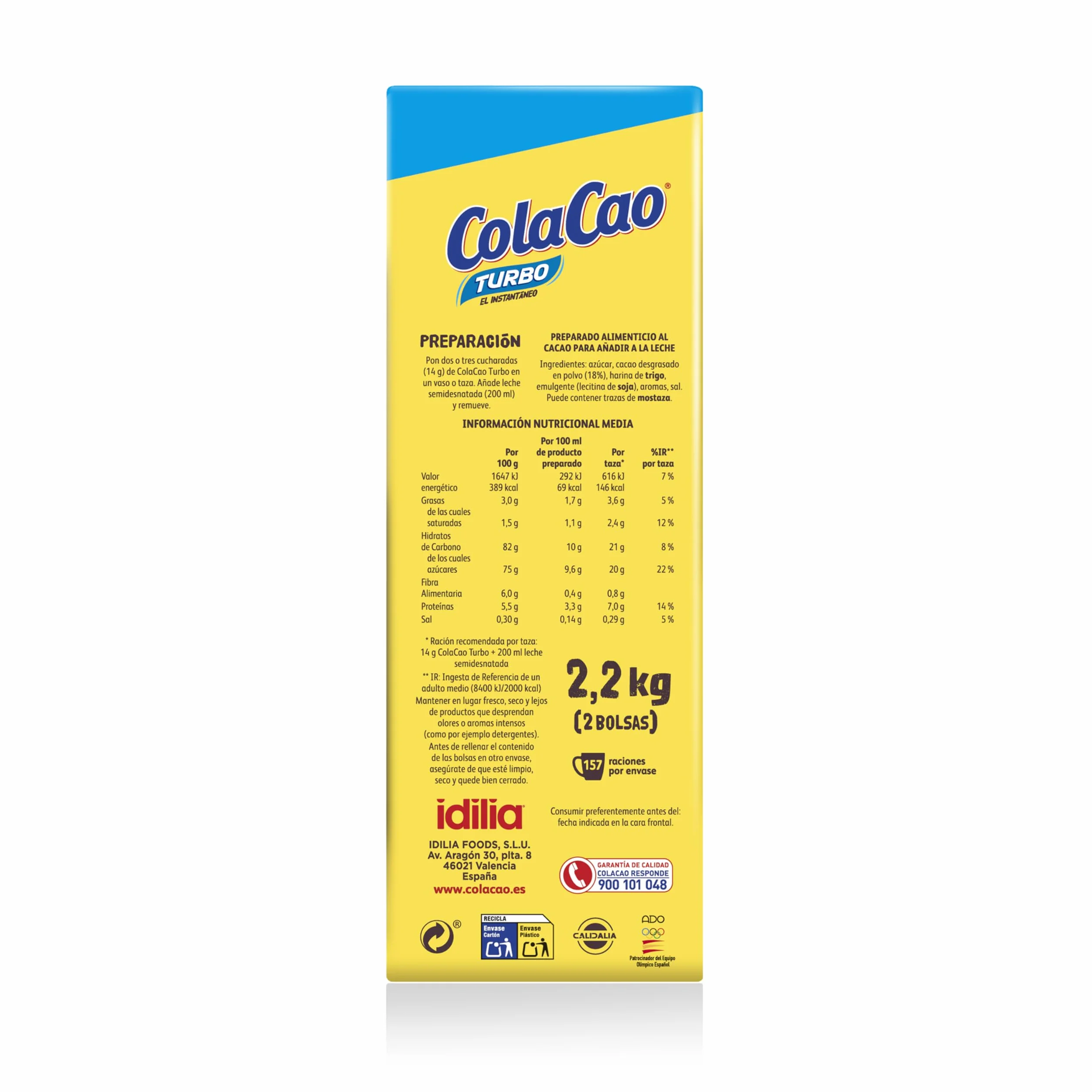 ColaCao Turbo Cacao Soluble Instantáneo Natural Pack Ahorro 2,2kg