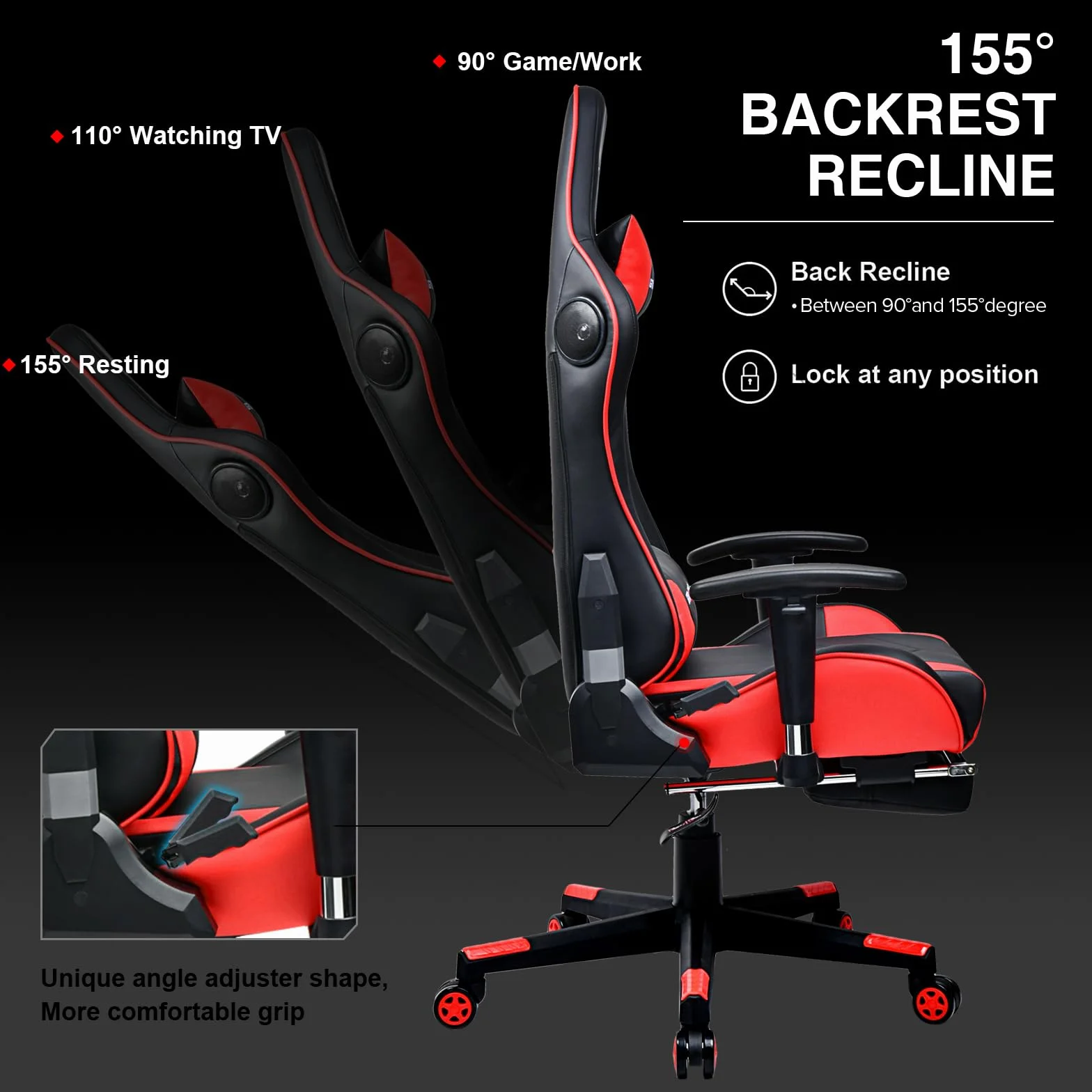 GTPLAYER Silla Gaming con Altavoz Bluetooth Reposapies Escritorio Oficina Gamer Ergonomica con Cojín Reposabrazos 3D Ajustables Respaldo Reclinable Multifuncional Rojo