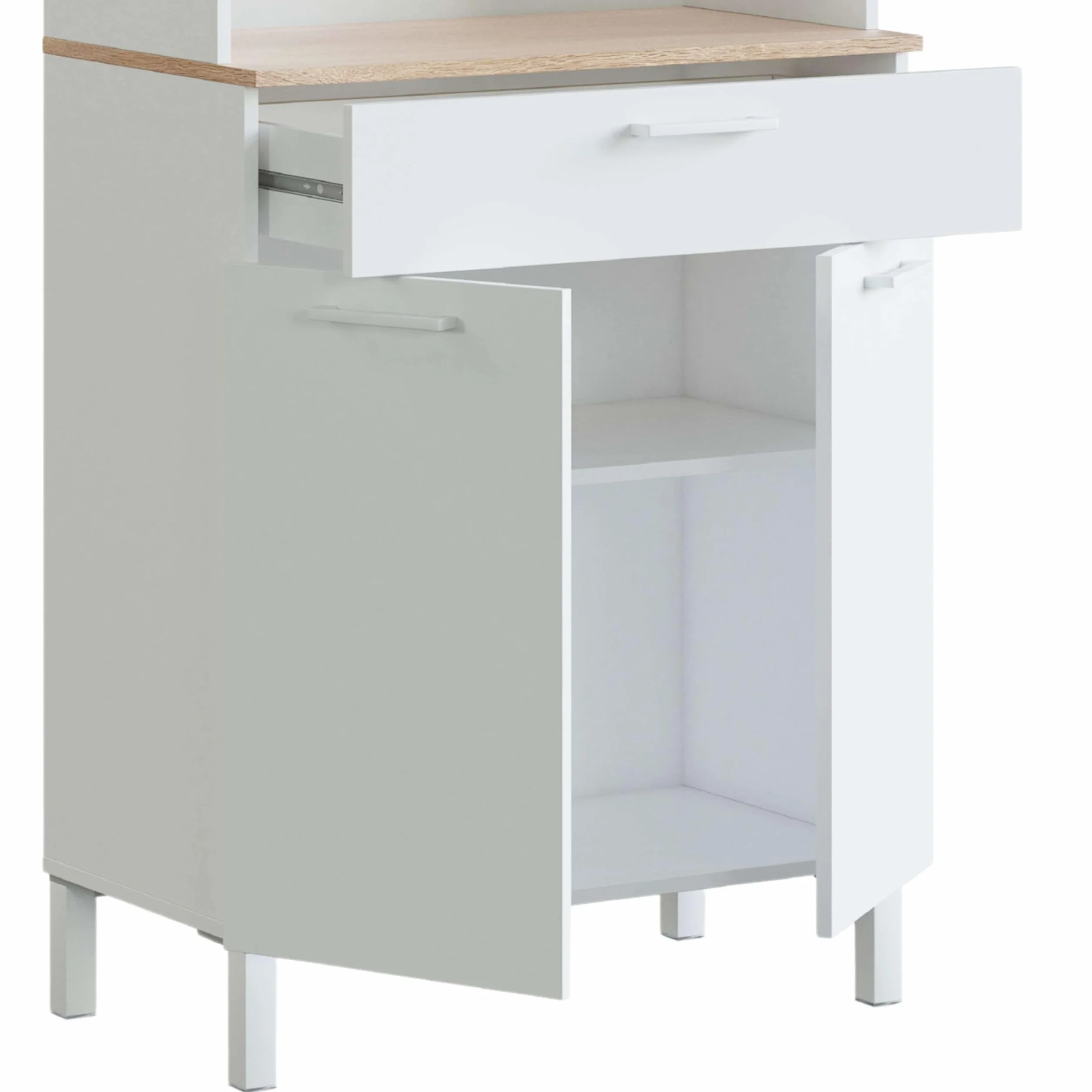 Habitdesign Mueble Auxiliar Cocina 4 Puertas + 1 Cajón, Modelo Kira, Acabado Blanco Artik y Roble Canadian, Medidas: 186 cm (Alto) x 72 cm (Ancho) x 40 cm (Fondo)