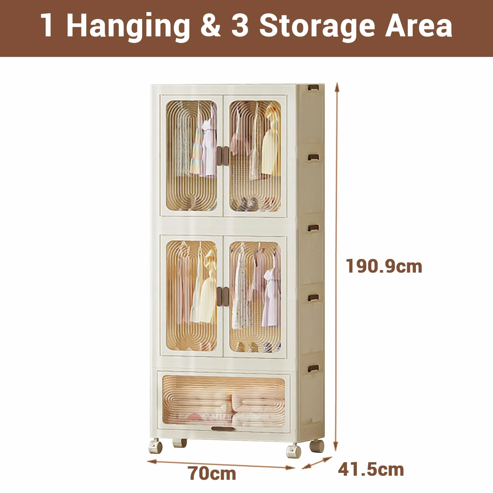 Armario plegable grande almacenamiento con barra plástico torre móvil 70x41.5x191 cm