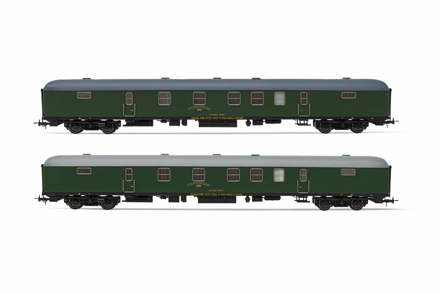 Electrotren HE4013 RENFE, Juego de 2 Unidades DGDC-3000 Furgoneta Postal, Librea Verde Oliva, Época IV Escala 1:87 Calibre HO Hornby Hobbies Material Rodante de Pasajeros-Autocares, Varios