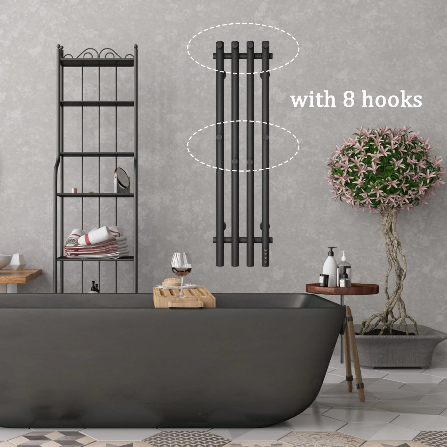 ESOP Radiador Toallero Eléctrico Baño Negro 100 W Radiador Calienta Toallas de Toallero, 950x257 mm WiFi Inteligente de Temperatura Constante Toallero Calentado para Baño, con 8 Ganchos
