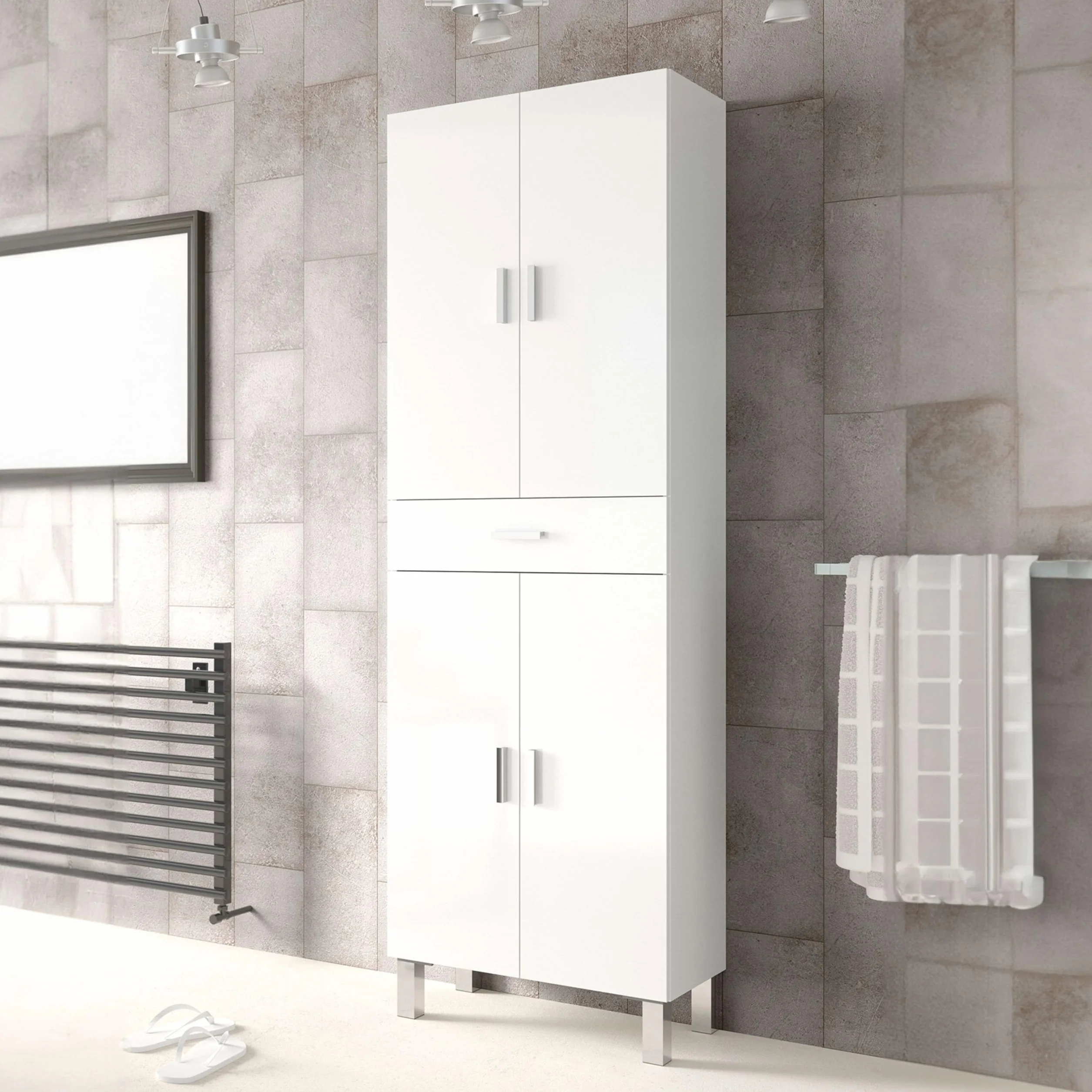 ARKITMOBEL Columna de Baño Grande 4 Puertas 1 Cajón Blanco Brillo 182x60x29 cm Modelo Aruba