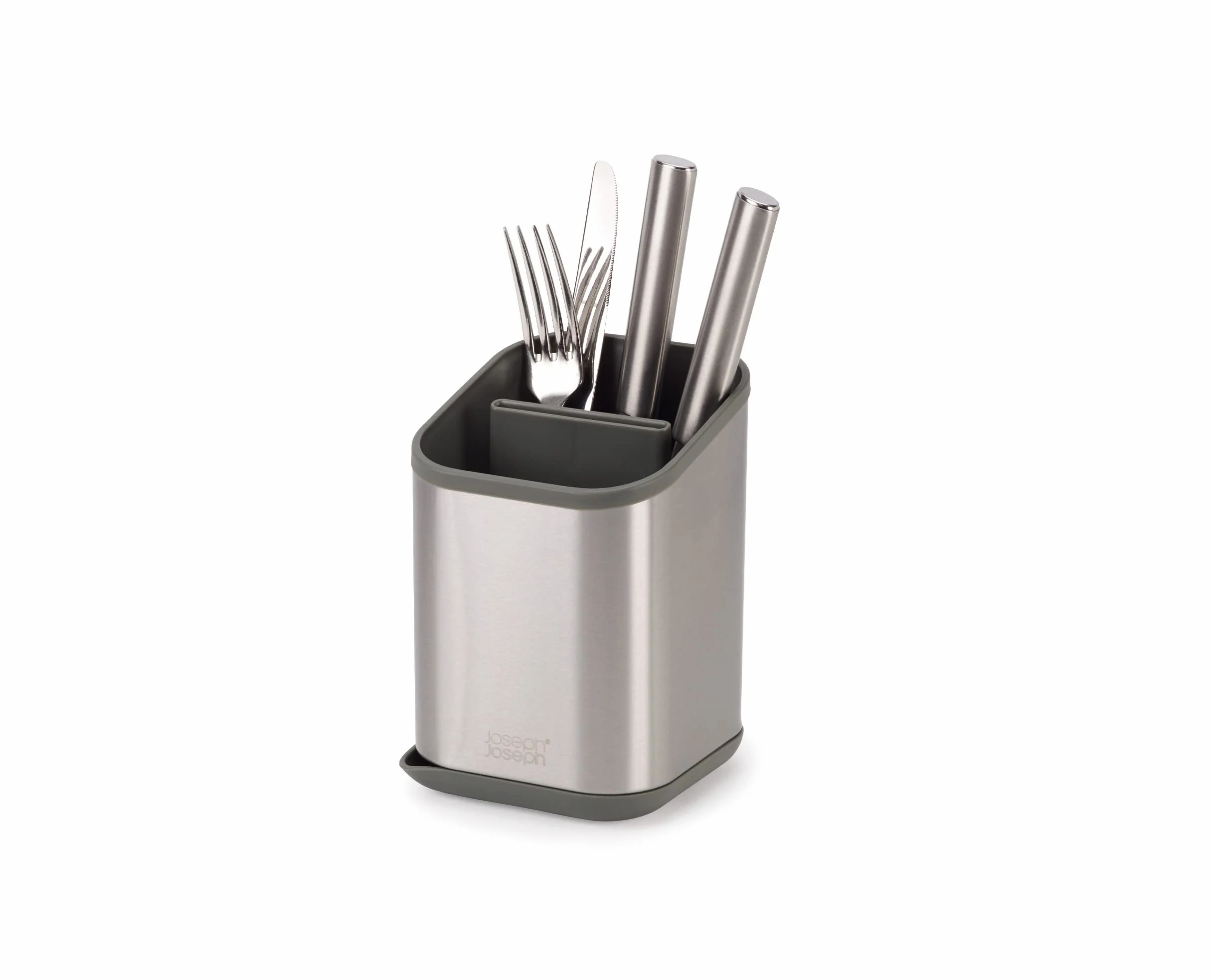 Joseph Joseph Duo Escurridor de Cubiertos para Fregadero con Ranura para Cuchillos, Organizador de Cubiertos, Acero Inoxidable