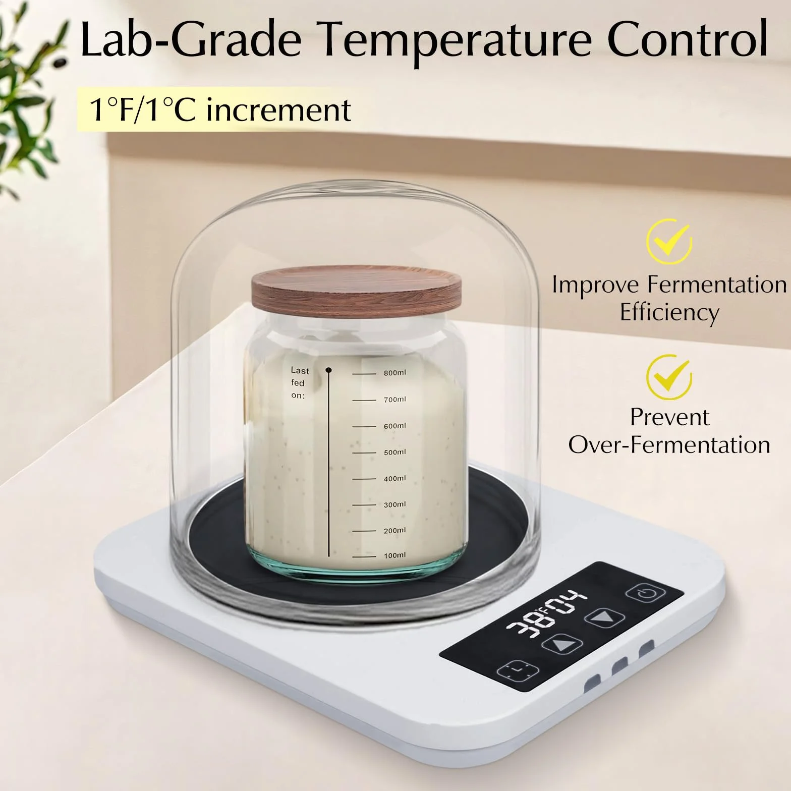 Calentador de masa madre con enchufe británico, preciso 1 ℃ / -17.2 °C por ajuste (21-38 ℃), temporizador de 12 horas, encendido/apagado automático, control de fermentación de precisión para