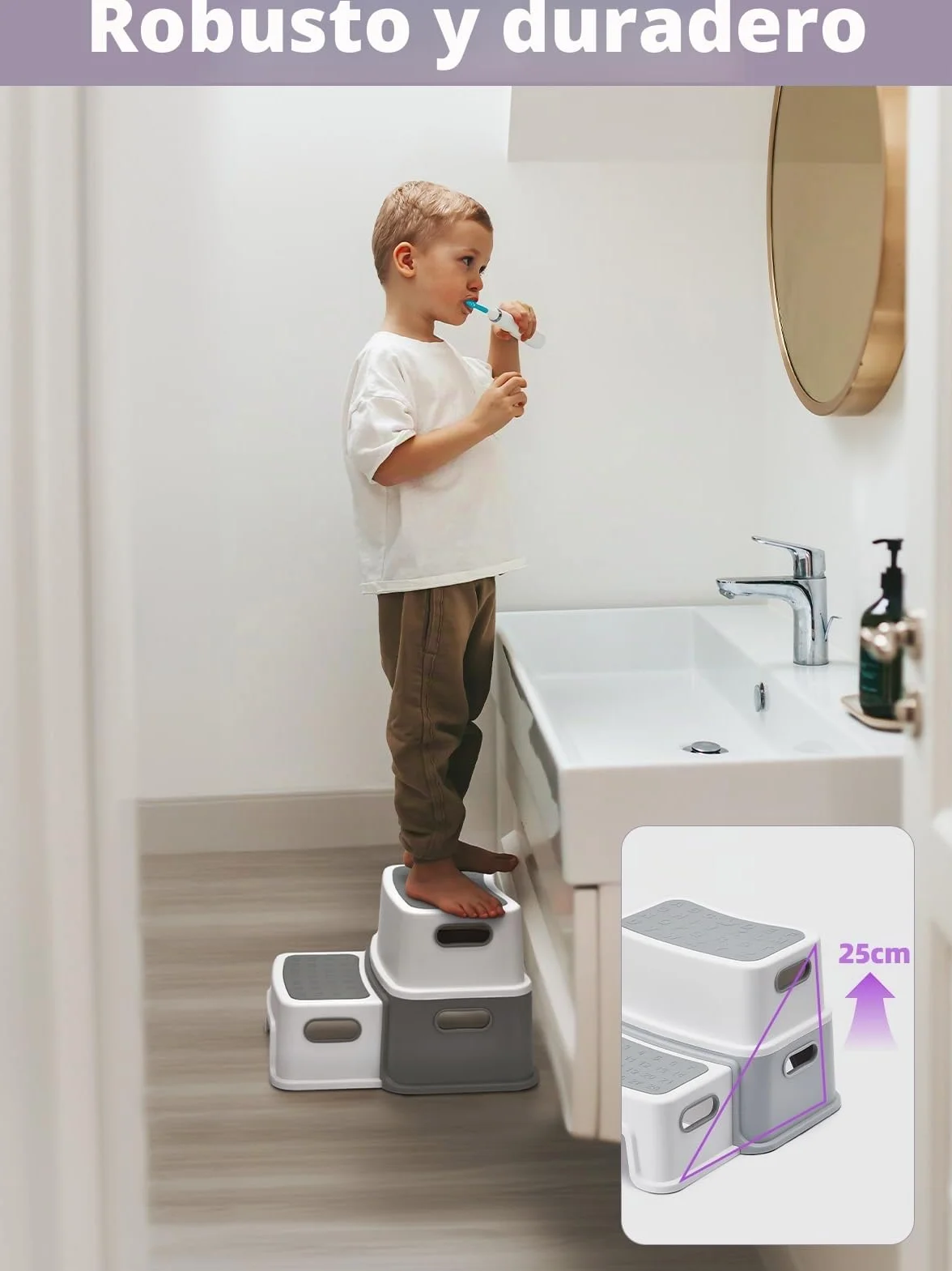 HOUSE DAY Taburete infantil de 2 niveles (25 cm de alto) con patas antideslizantes para baño, inodoro y taburete antibasculante